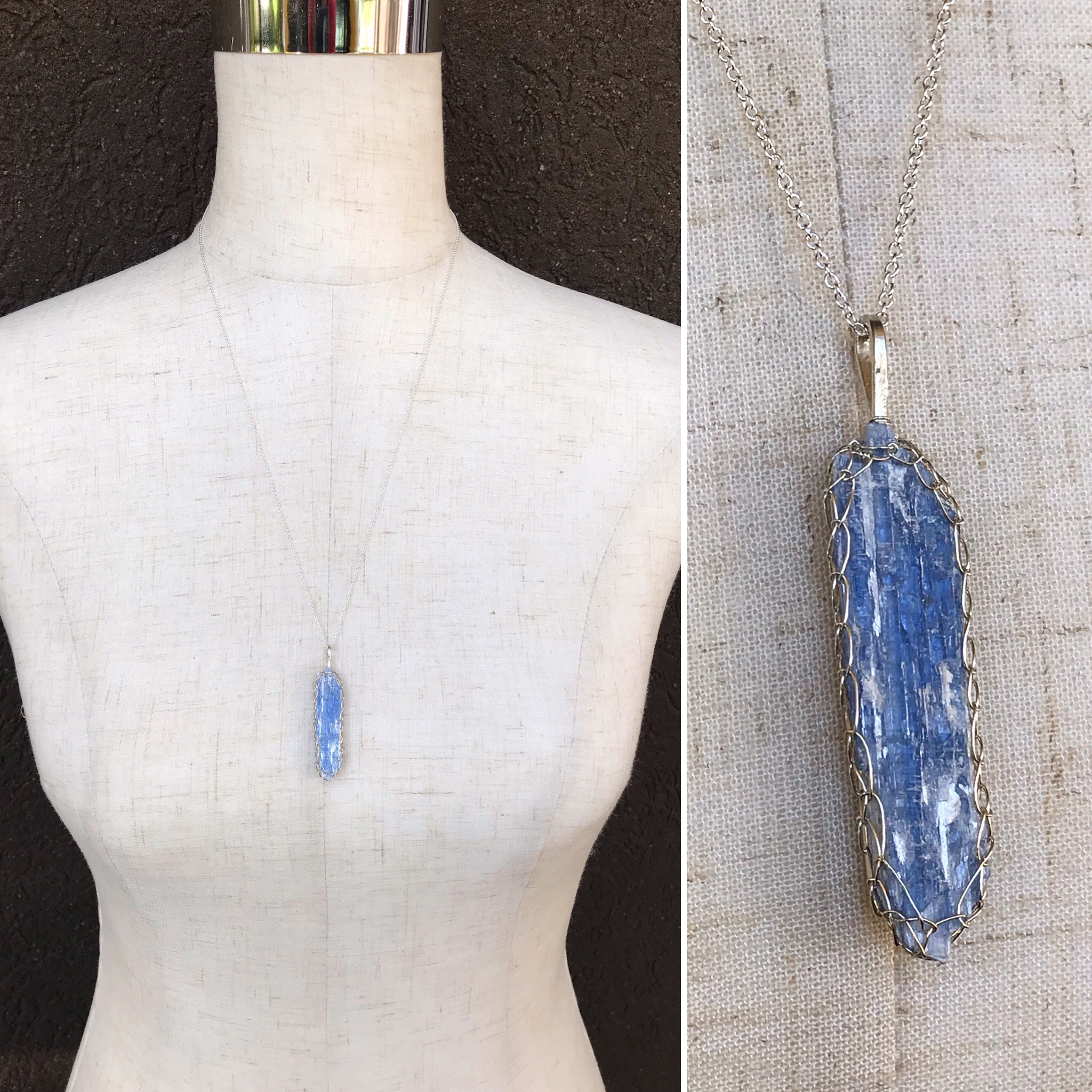 Blue Kyanite Blade Necklace - Solid Sterling Silver - Raw Blue Kyanite Crystal - Image 6