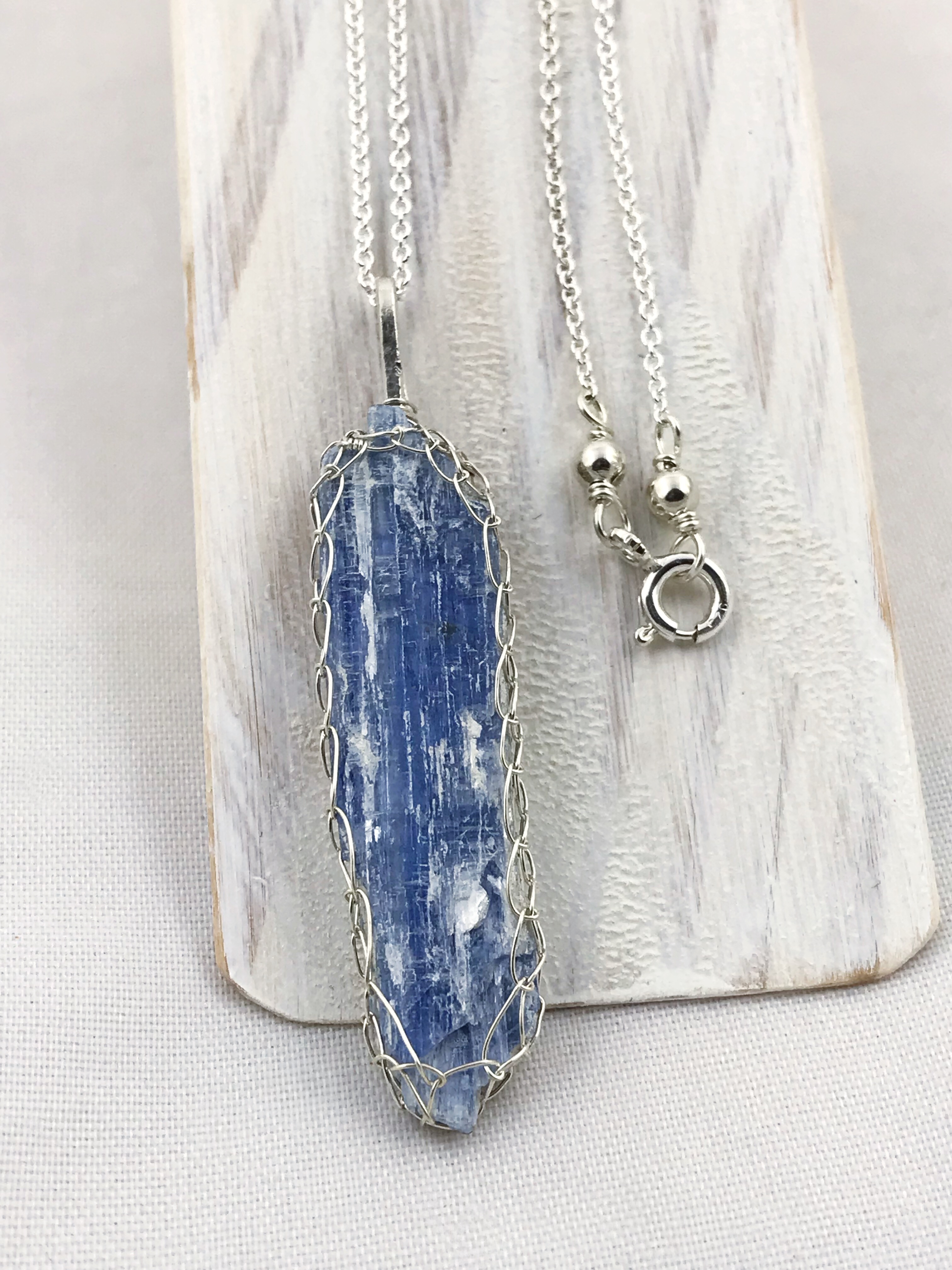 Blue Kyanite Blade Necklace - Solid Sterling Silver - Raw Blue Kyanite Crystal - Image 7