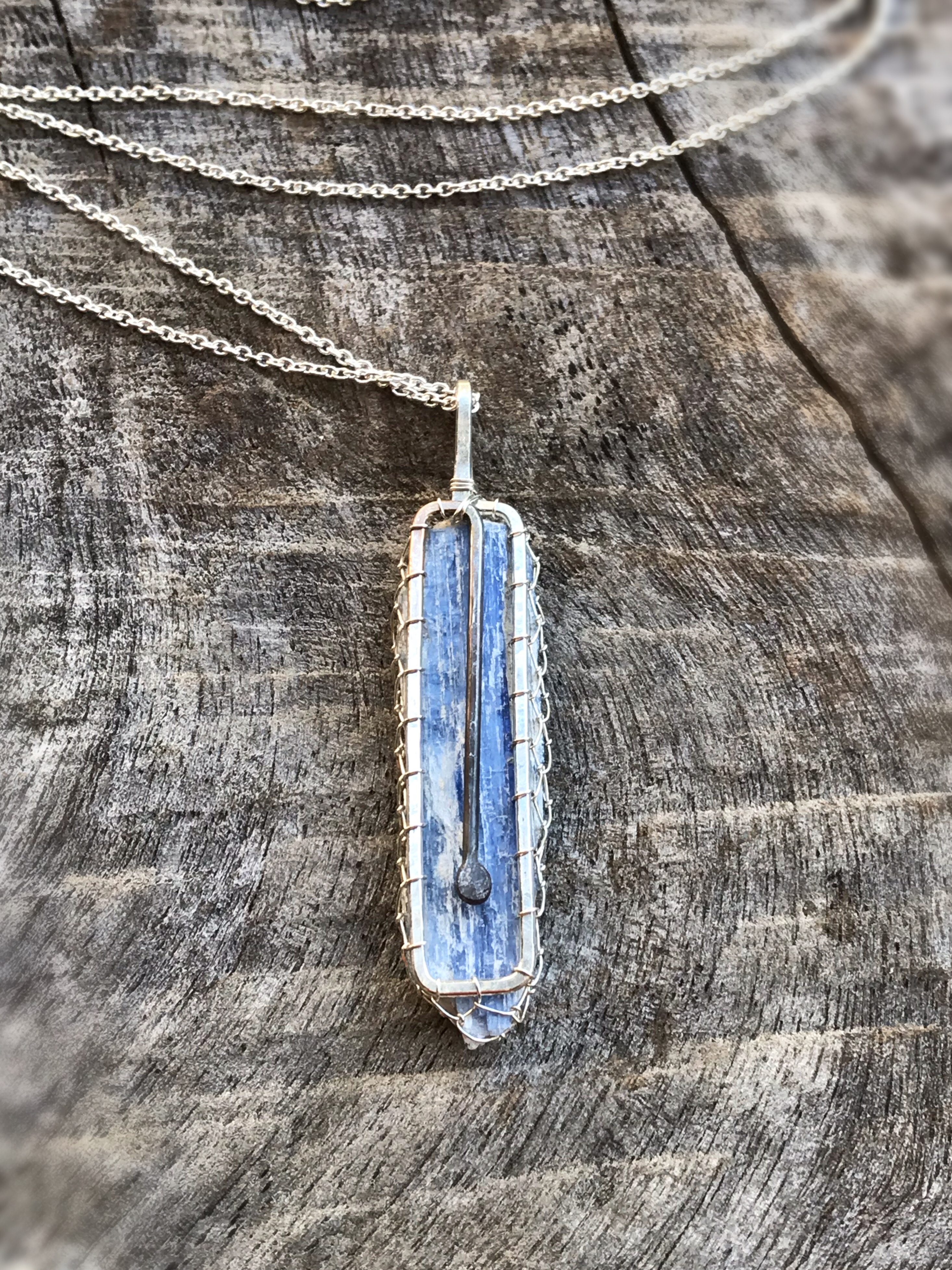 Blue Kyanite Blade Necklace - Solid Sterling Silver - Raw Blue Kyanite Crystal - Image 4