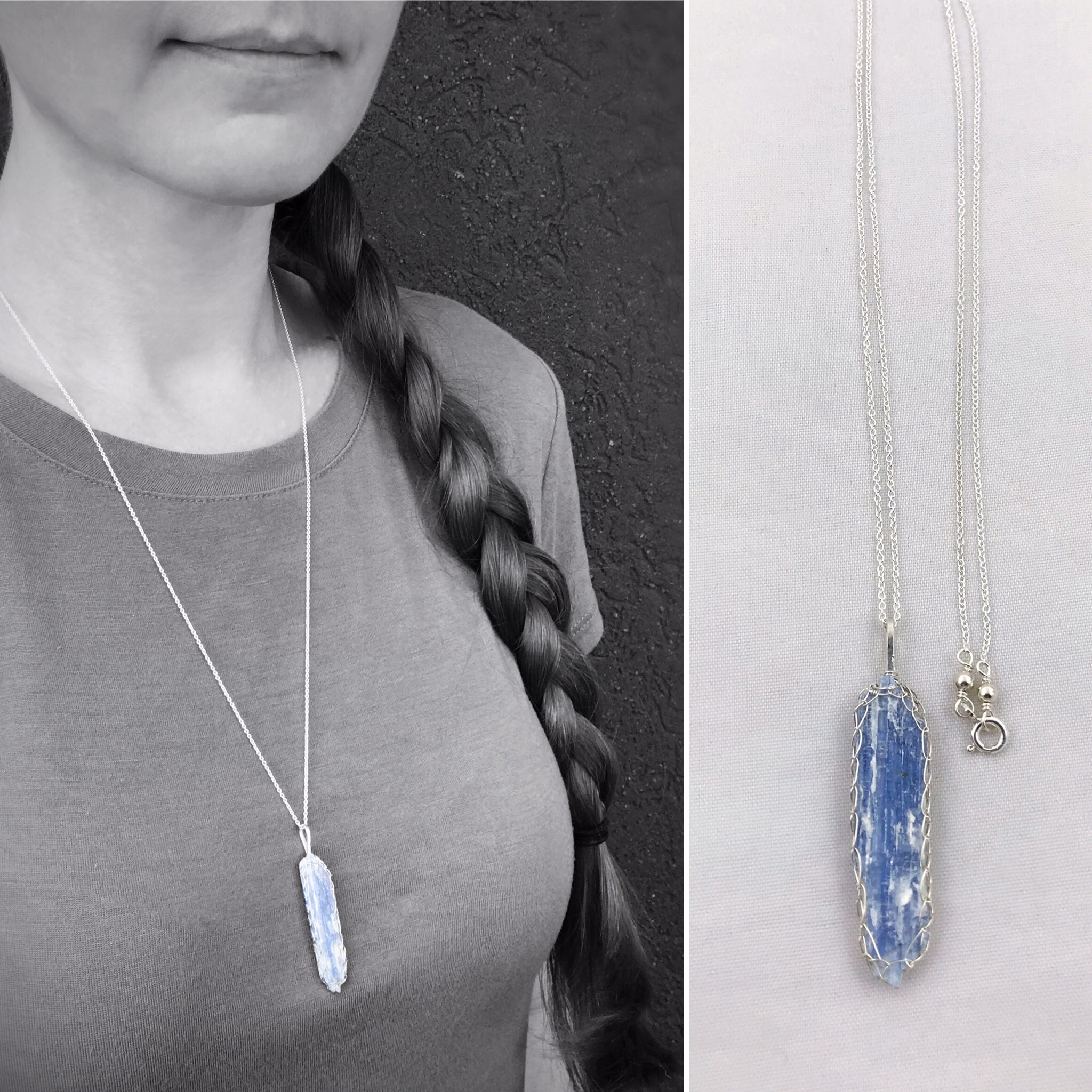 Blue Kyanite Blade Necklace - Solid Sterling Silver - Raw Blue Kyanite Crystal - Image 2