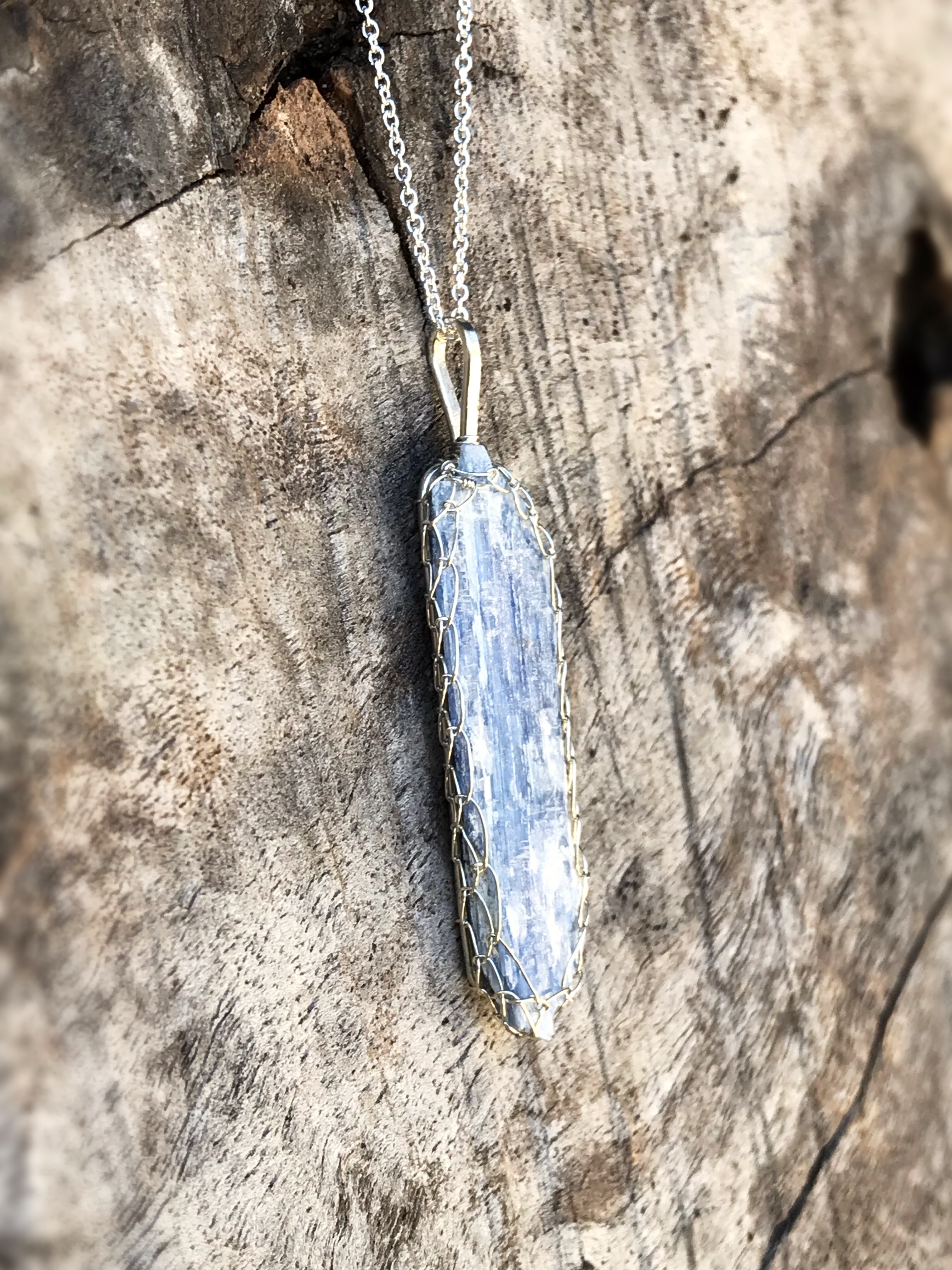 Blue Kyanite Blade Necklace - Solid Sterling Silver - Raw Blue Kyanite Crystal - Image 5