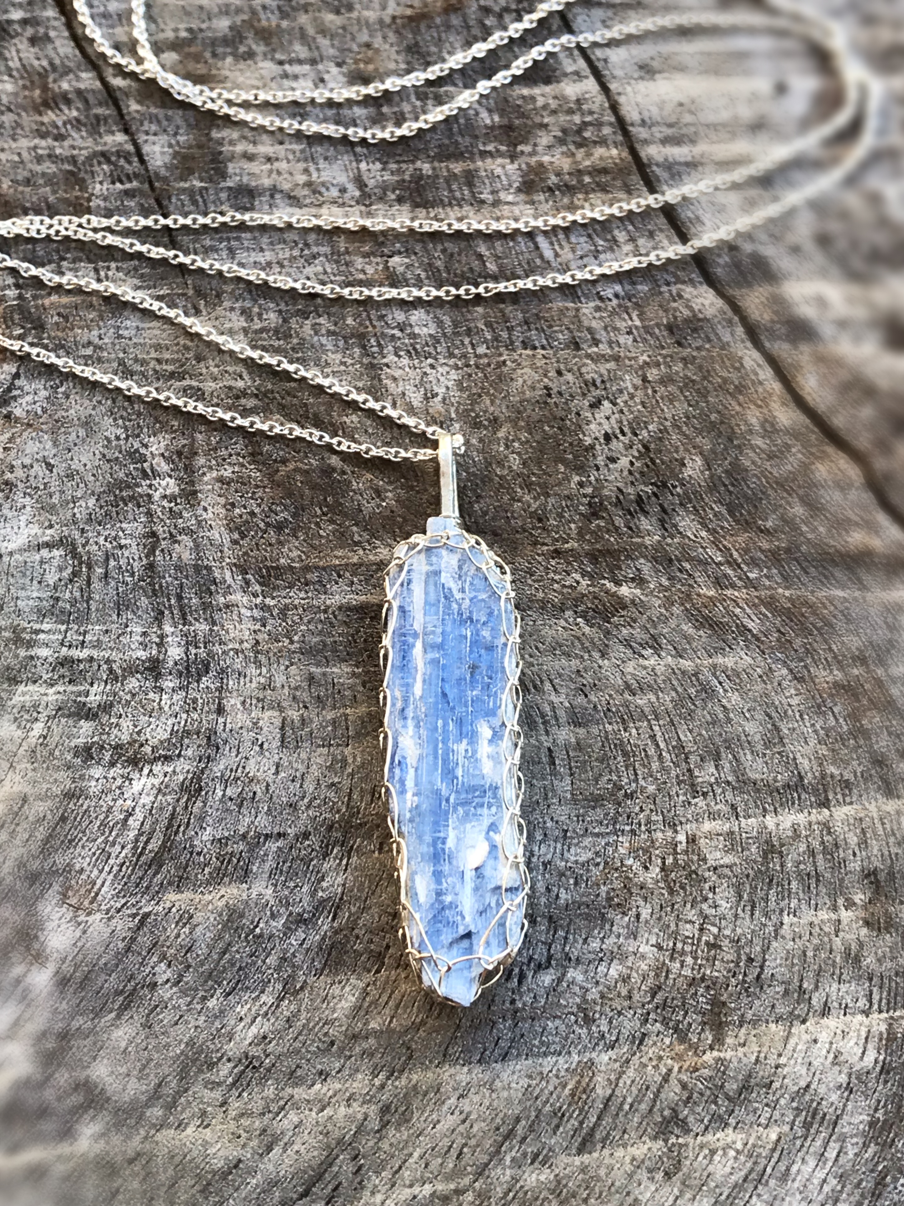 Blue Kyanite Blade Necklace - Solid Sterling Silver - Raw Blue Kyanite Crystal - Image 3