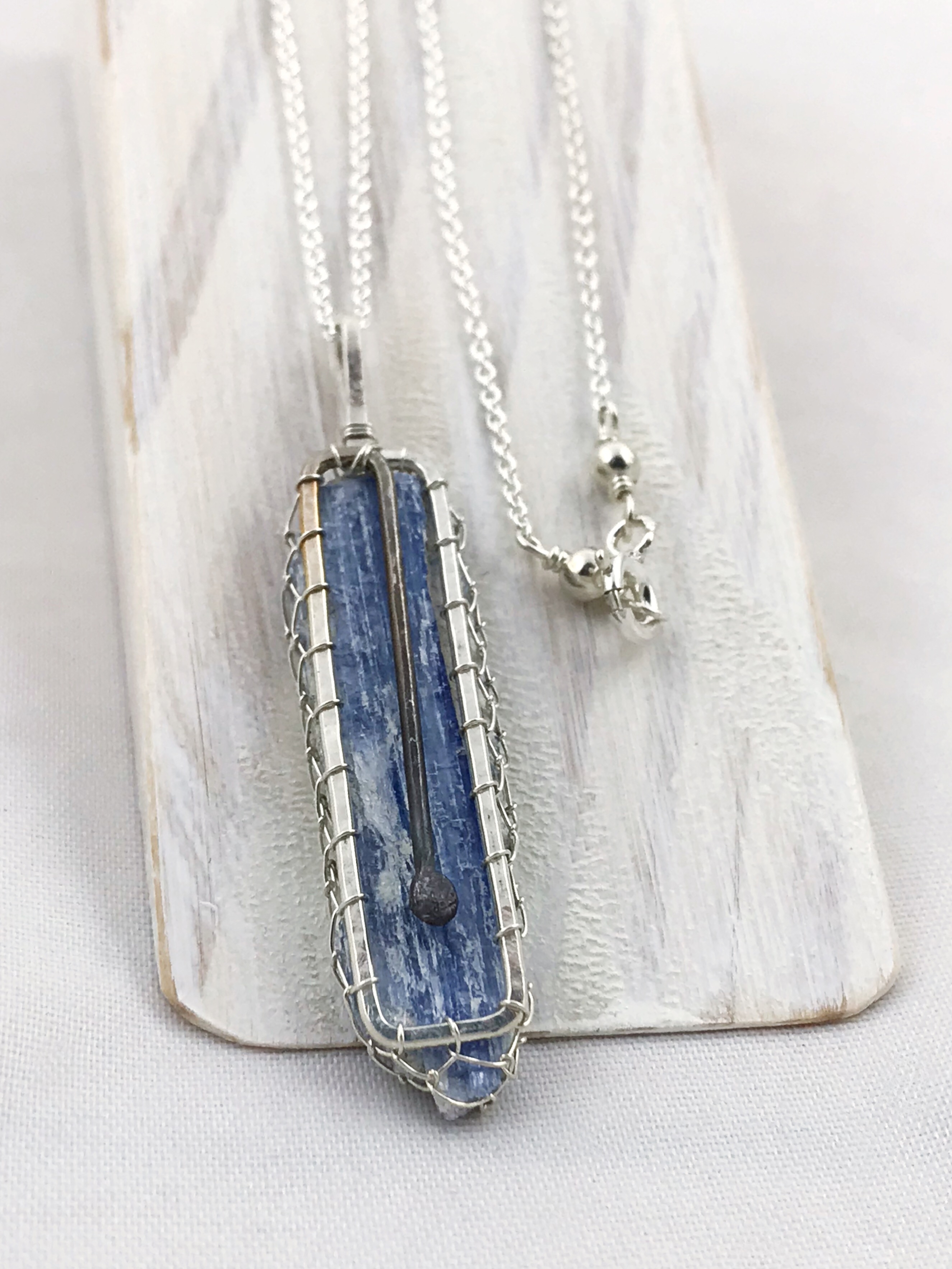 Blue Kyanite Blade Necklace - Solid Sterling Silver - Raw Blue Kyanite Crystal - Image 8
