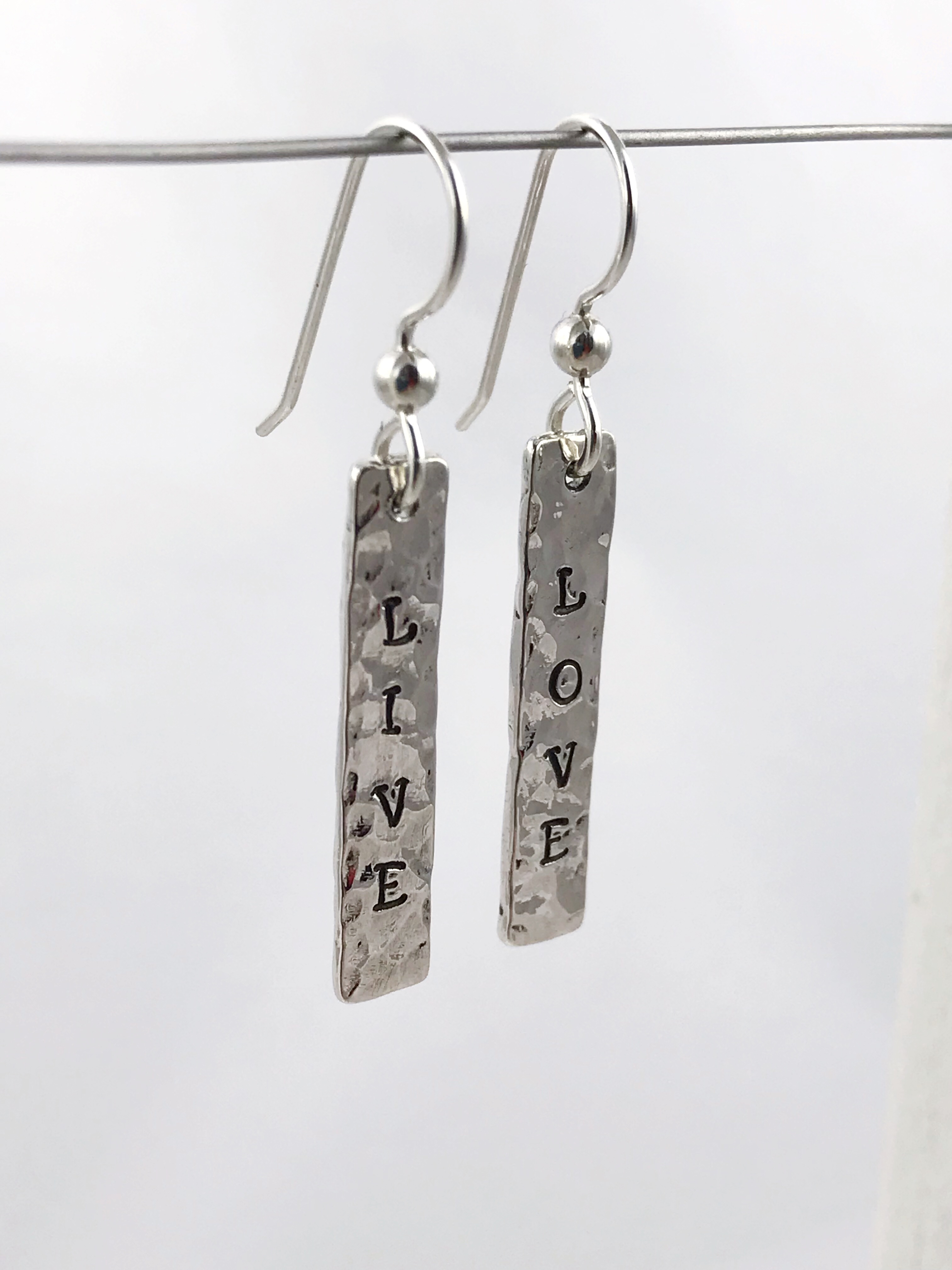 Vertical Bar Earrings / Solid Sterling Silver / Hammer Forged / Hammered Texture / Personalized - Image 5