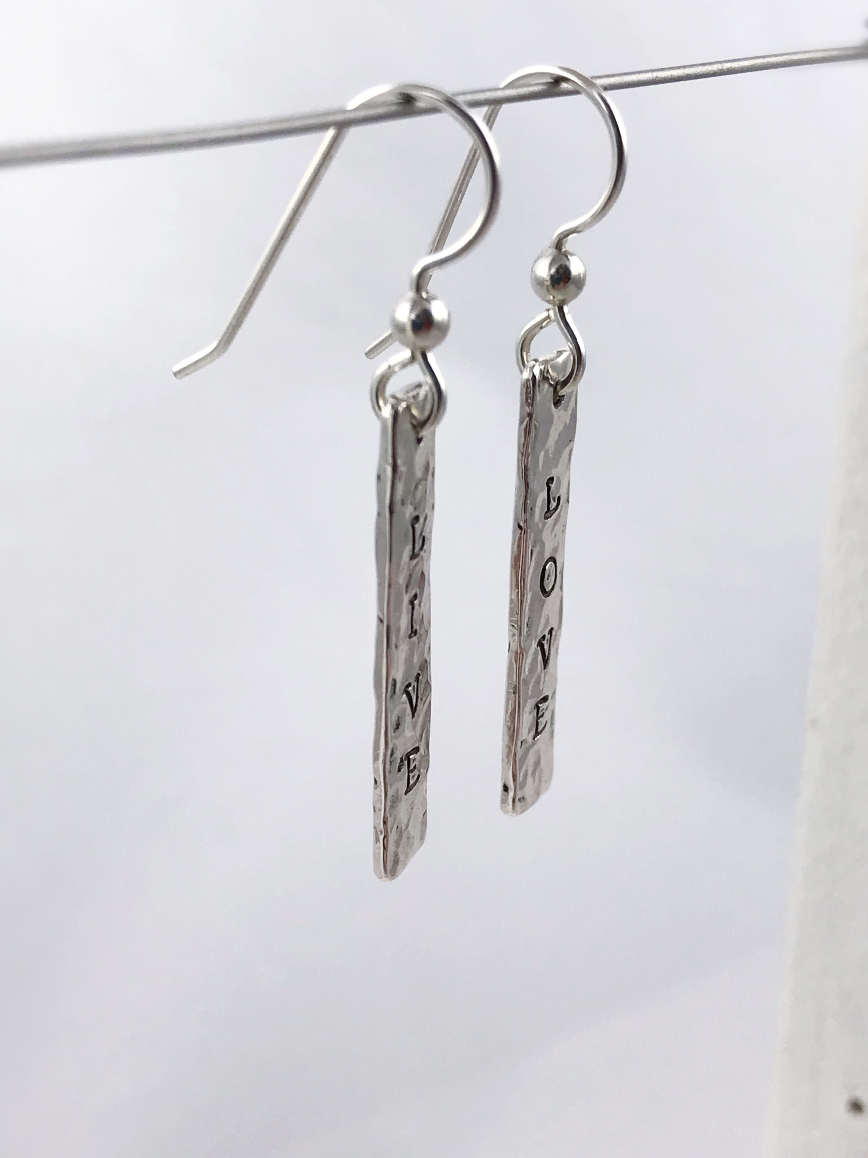 Vertical Bar Earrings / Solid Sterling Silver / Hammer Forged / Hammered Texture / Personalized - Image 6