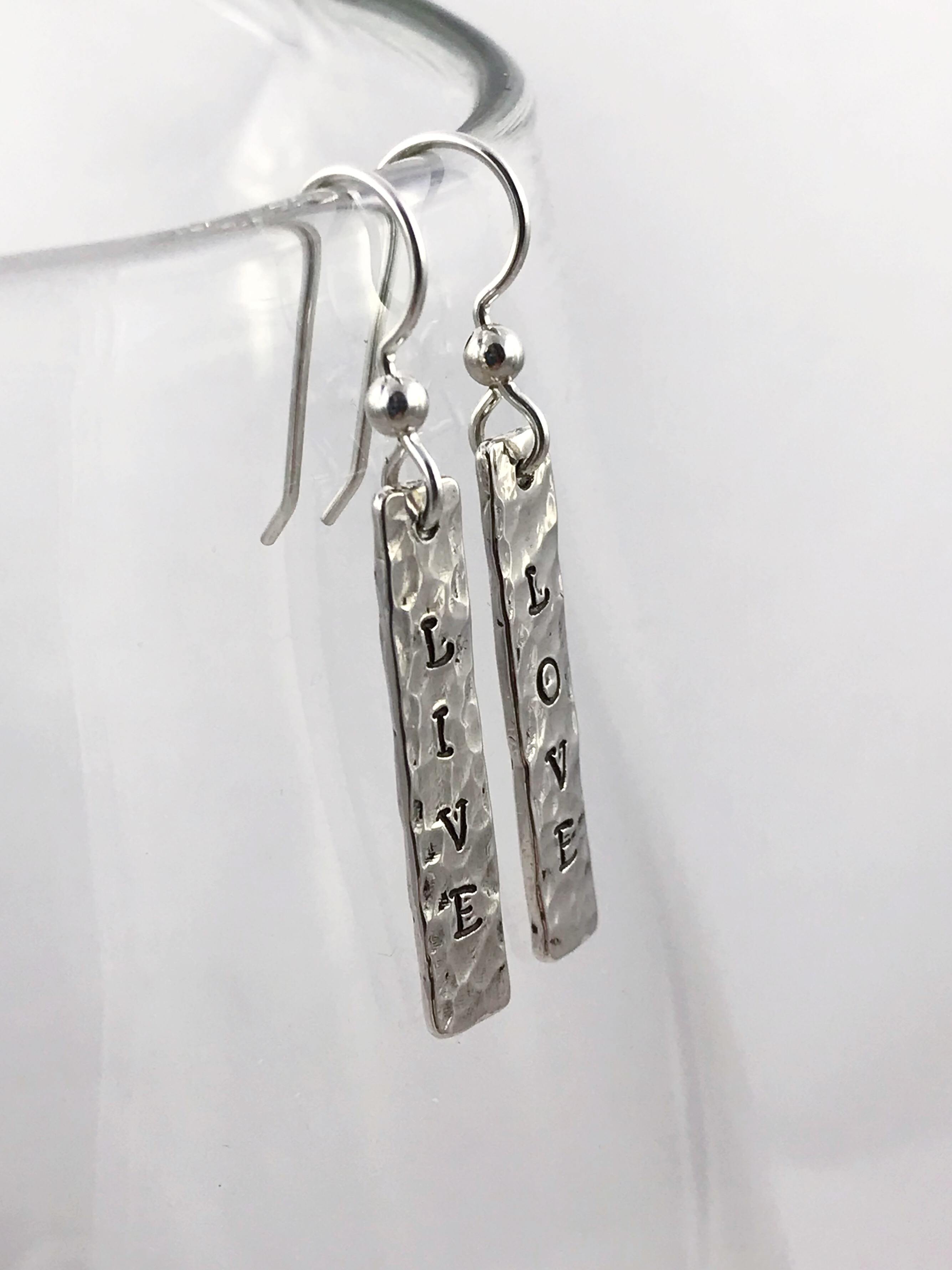 Vertical Bar Earrings / Solid Sterling Silver / Hammer Forged / Hammered Texture / Personalized - Image 2