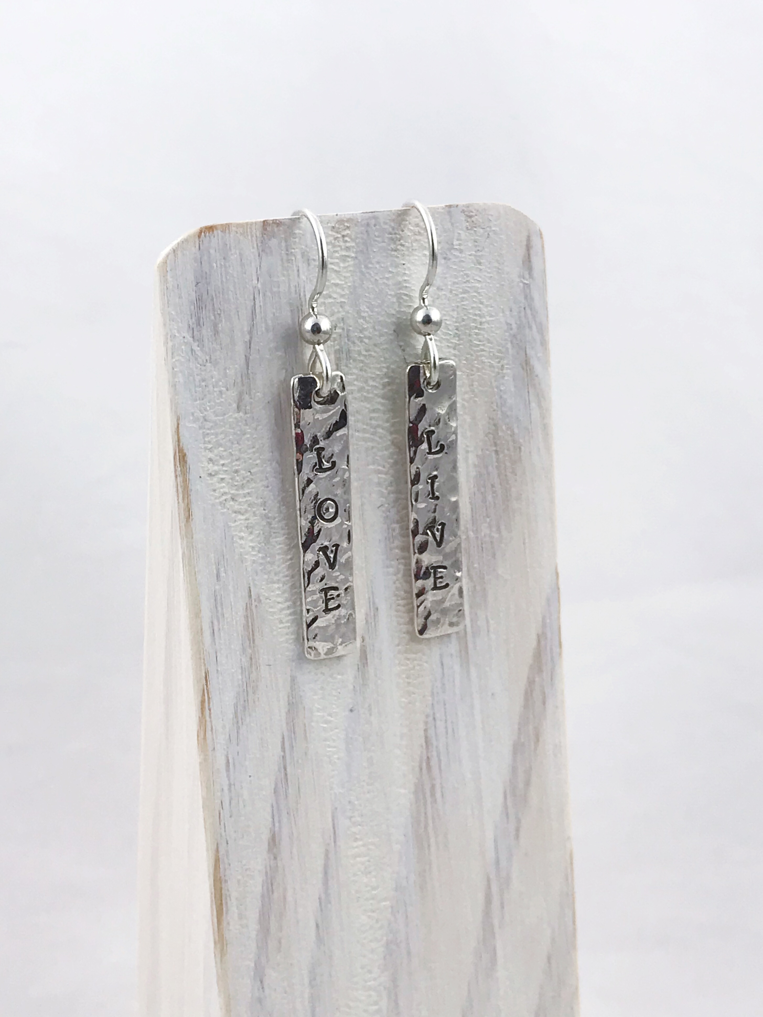 Vertical Bar Earrings / Solid Sterling Silver / Hammer Forged / Hammered Texture / Personalized - Image 3