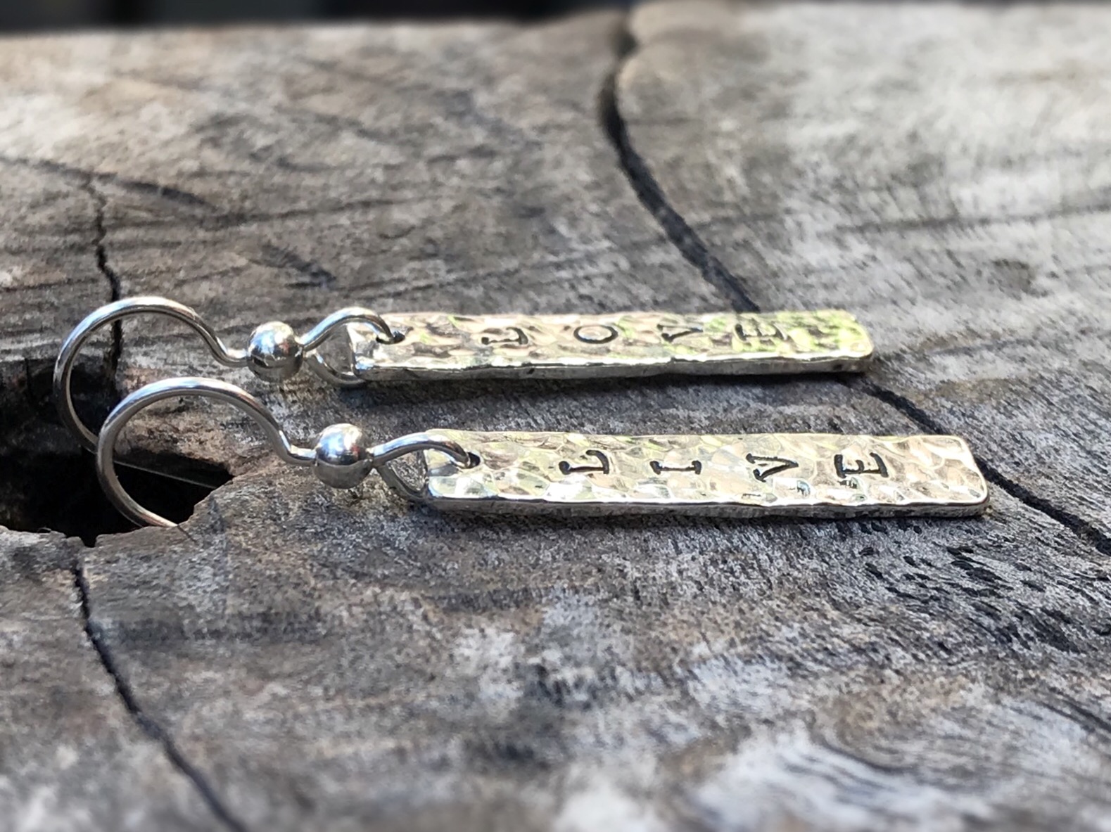 Vertical Bar Earrings / Solid Sterling Silver / Hammer Forged / Hammered Texture / Personalized - Image 8