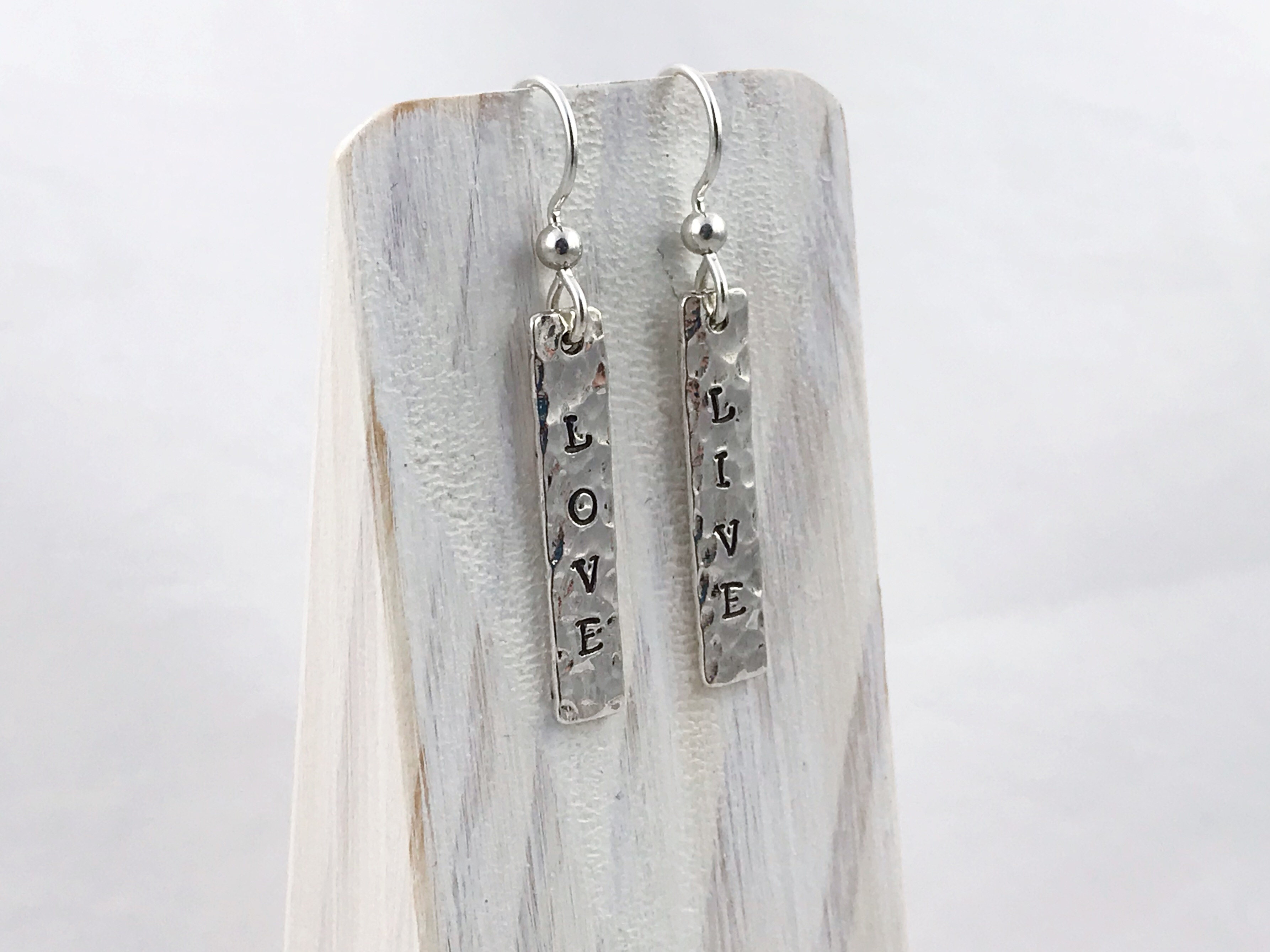 Vertical Bar Earrings / Solid Sterling Silver / Hammer Forged / Hammered Texture / Personalized - Image 4