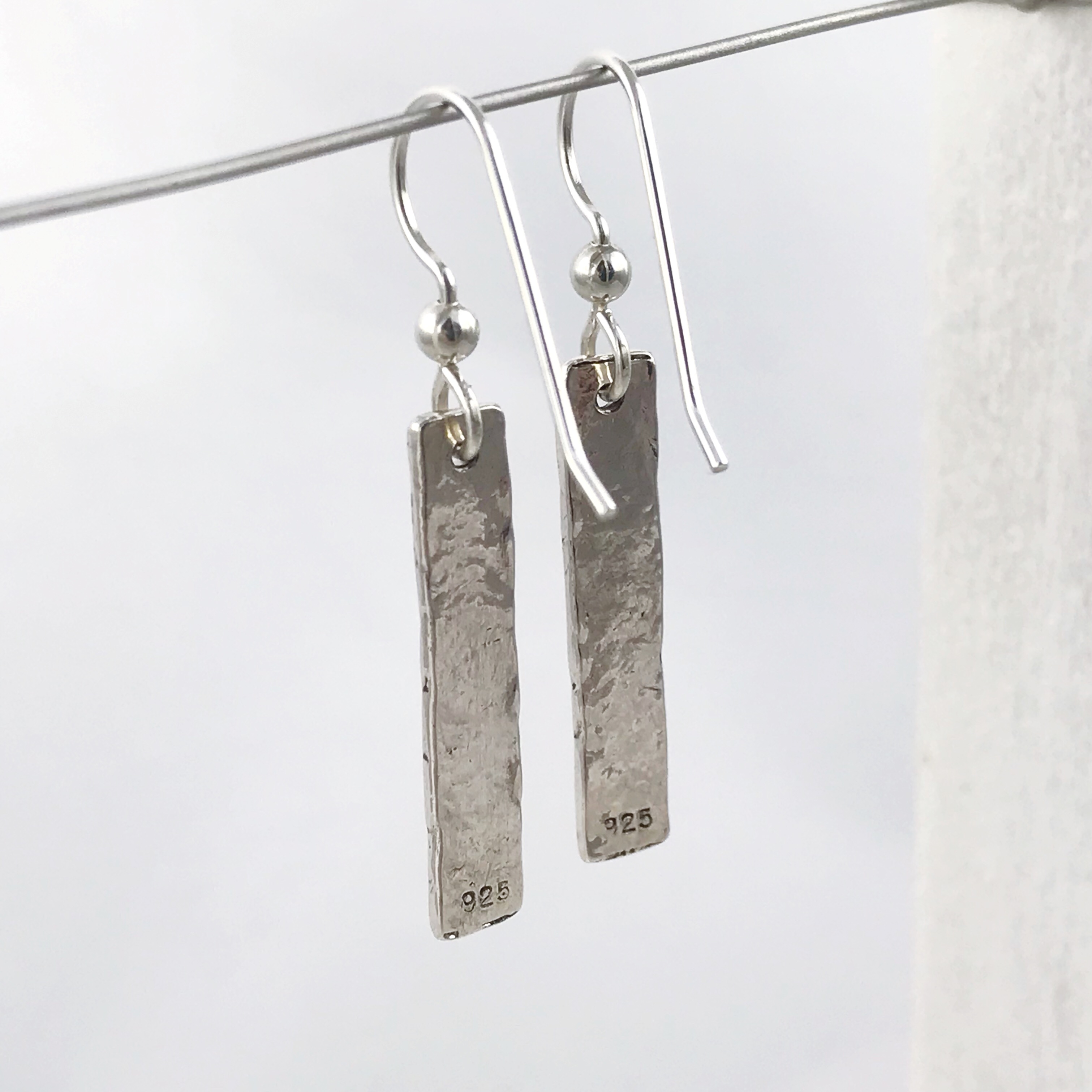 Vertical Bar Earrings / Solid Sterling Silver / Hammer Forged / Hammered Texture / Personalized - Image 7