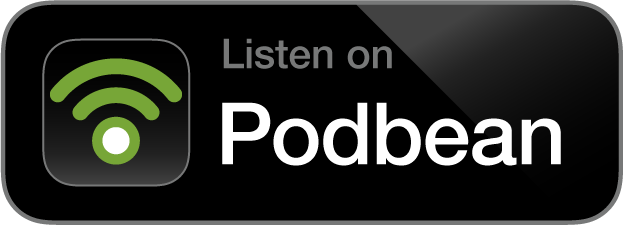 Graphic button promoting listening on Podbean, featuring a green icon and text.