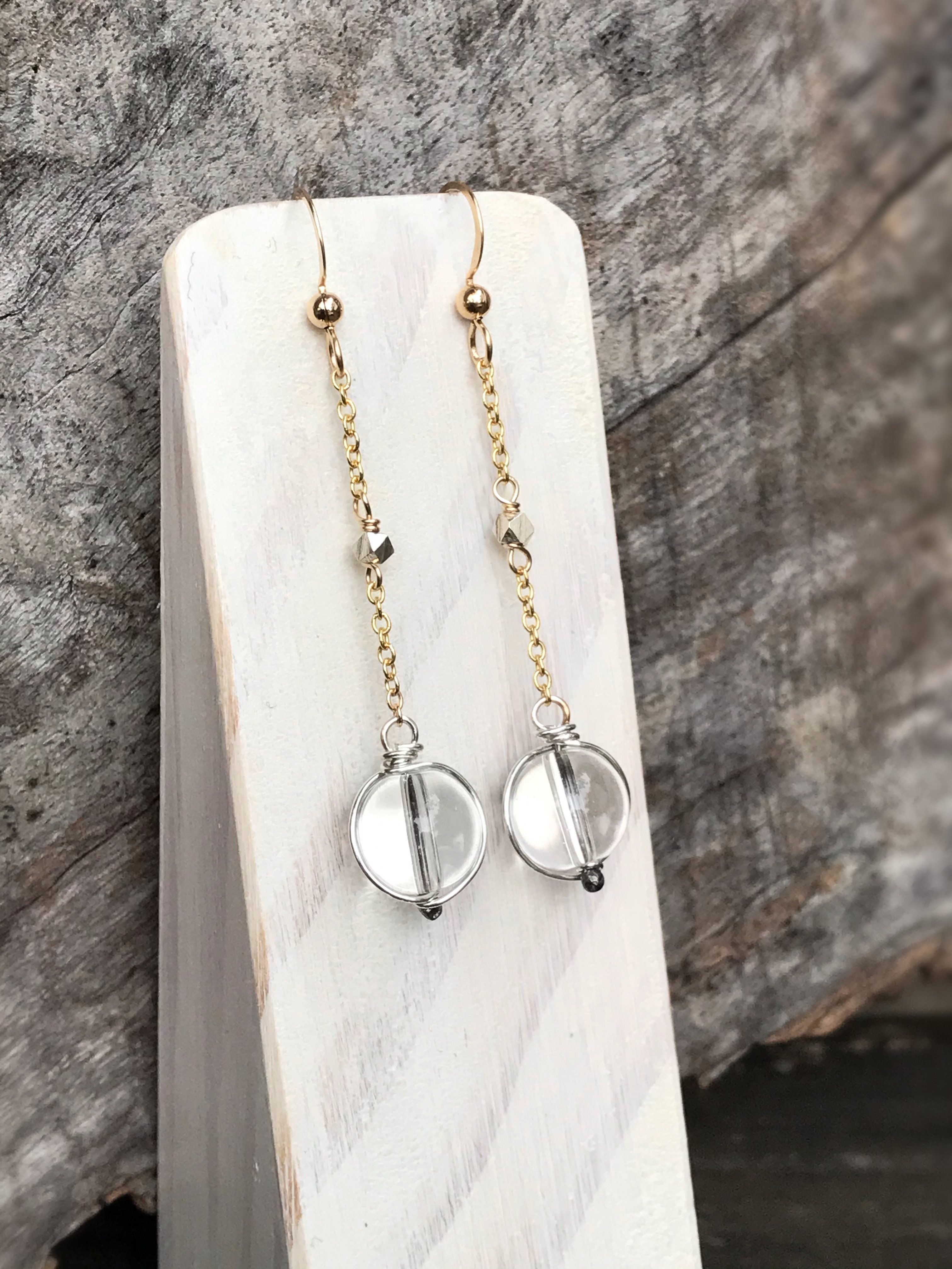 Orb Earrings / Two Tone Mixed Metal / Solid Sterling / Fine Silver / 14k Gold Filled / Round Quartz Crystals / Pools Of Light - Image 5