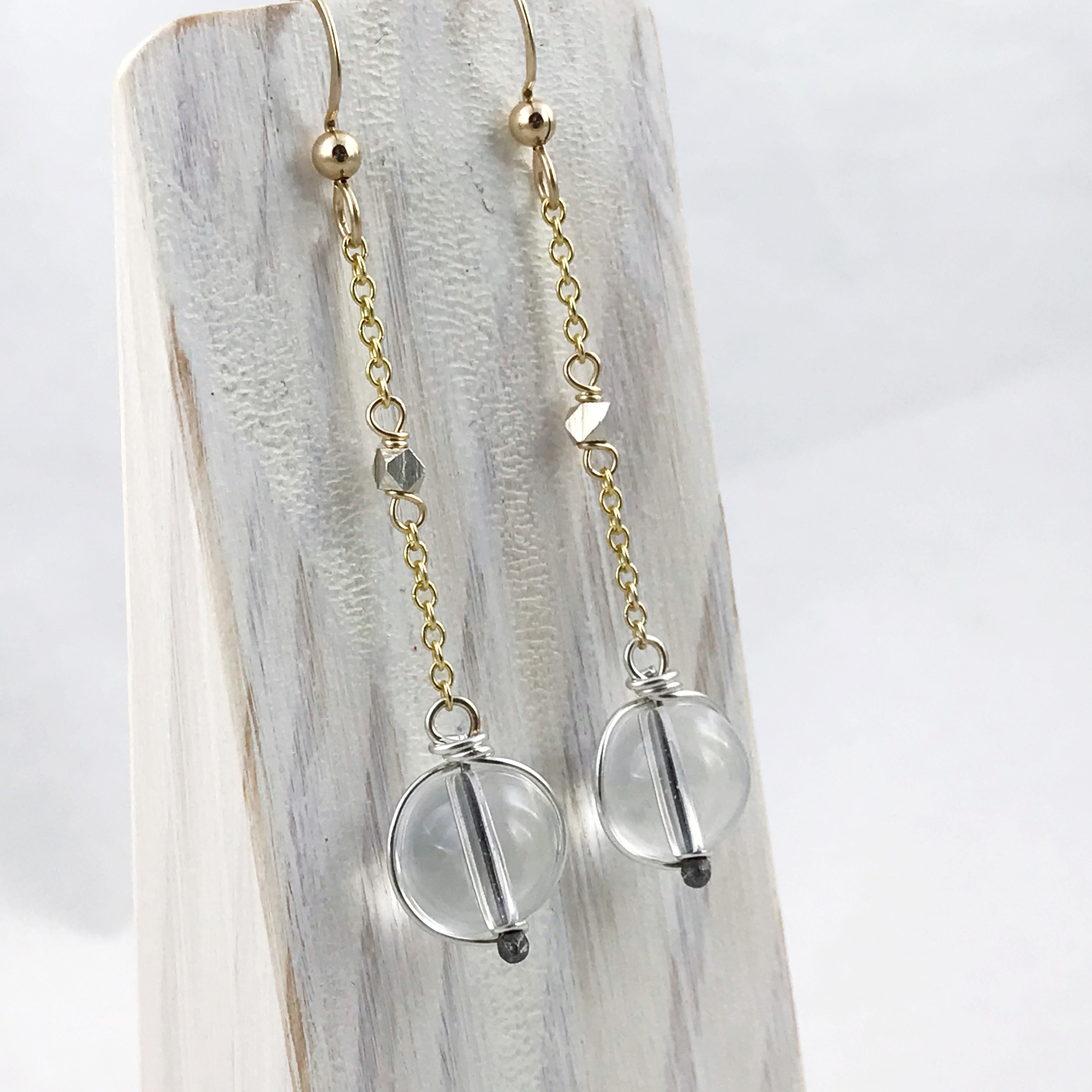 Orb Earrings / Two Tone Mixed Metal / Solid Sterling / Fine Silver / 14k Gold Filled / Round Quartz Crystals / Pools Of Light - Image 9