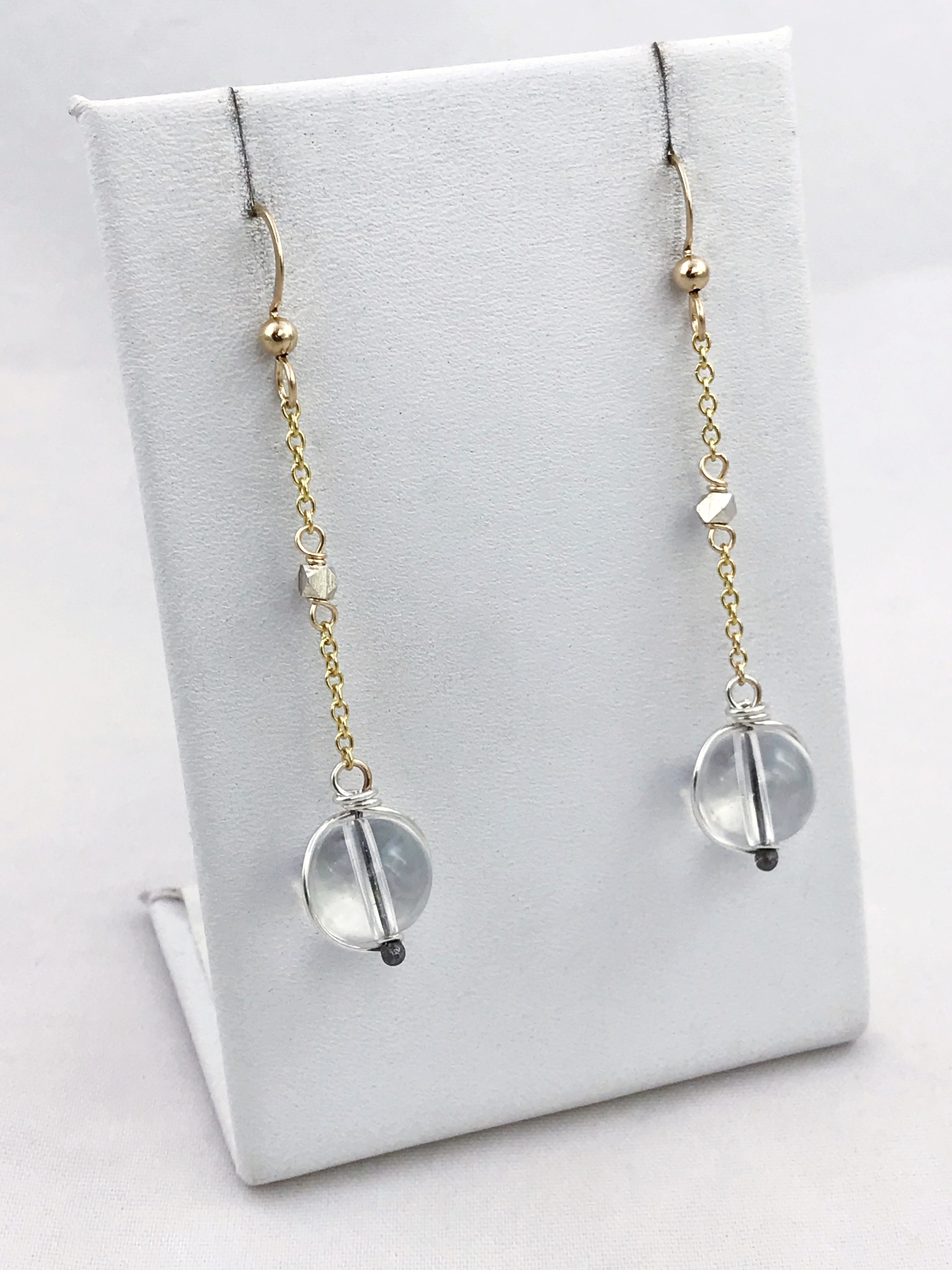 Orb Earrings / Two Tone Mixed Metal / Solid Sterling / Fine Silver / 14k Gold Filled / Round Quartz Crystals / Pools Of Light - Image 7