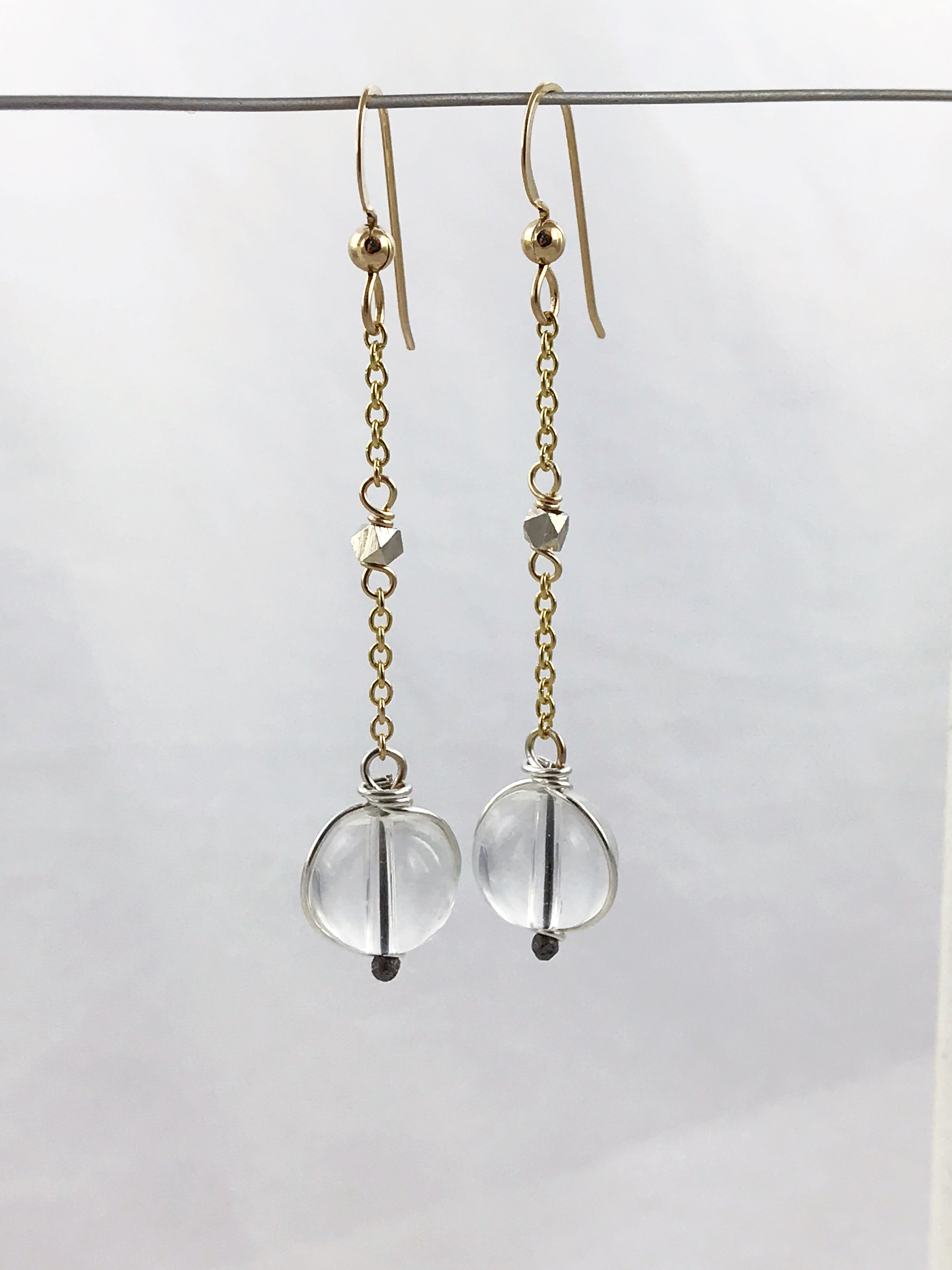 Orb Earrings / Two Tone Mixed Metal / Solid Sterling / Fine Silver / 14k Gold Filled / Round Quartz Crystals / Pools Of Light - Image 3