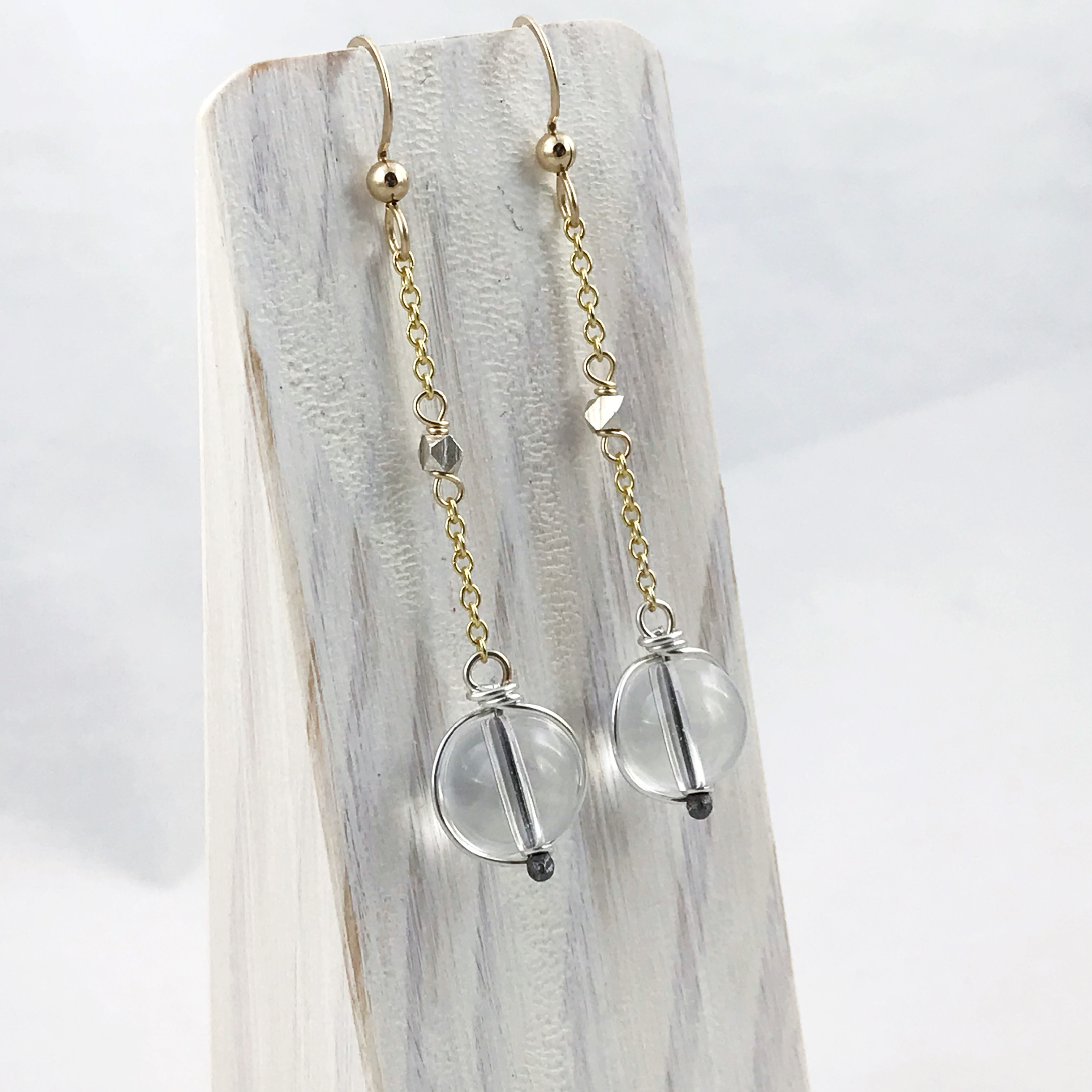 Orb Earrings / Two Tone Mixed Metal / Solid Sterling / Fine Silver / 14k Gold Filled / Round Quartz Crystals / Pools Of Light - Image 8