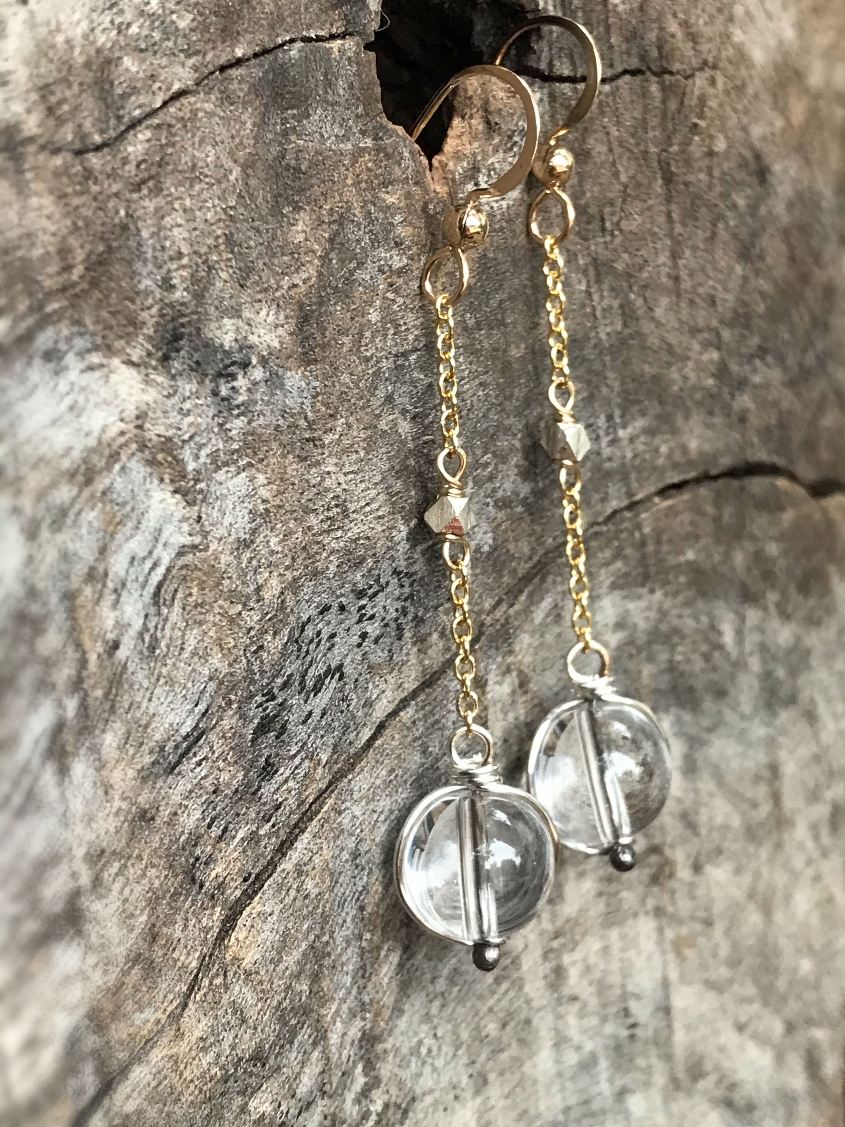 Orb Earrings / Two Tone Mixed Metal / Solid Sterling / Fine Silver / 14k Gold Filled / Round Quartz Crystals / Pools Of Light - Image 6