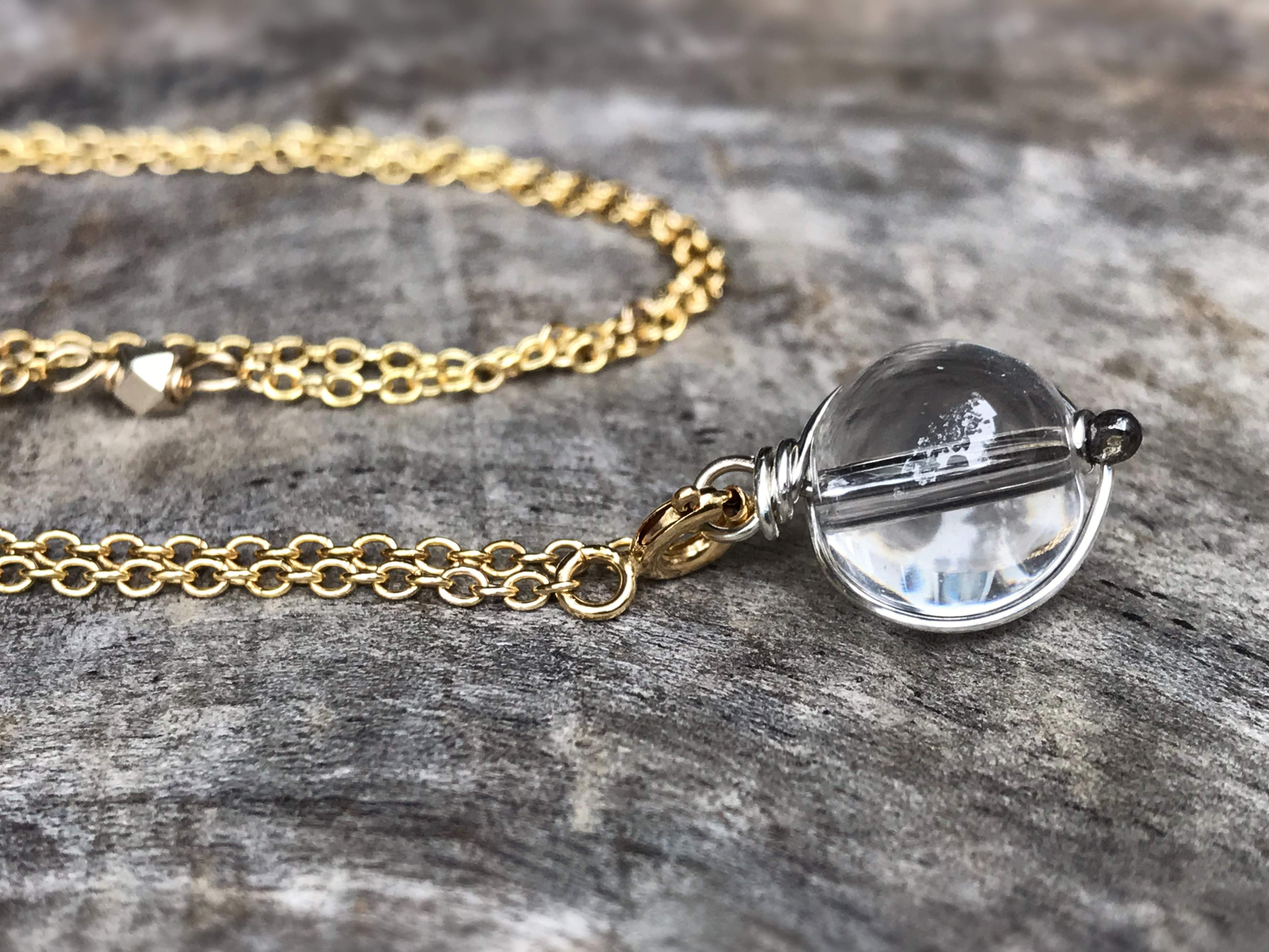 Orb Lariat Necklace / Solid Sterling Silver / Fine Silver / 14k Yellow Gold Filled / Genuine Quartz / Pools Of Light - Image 3