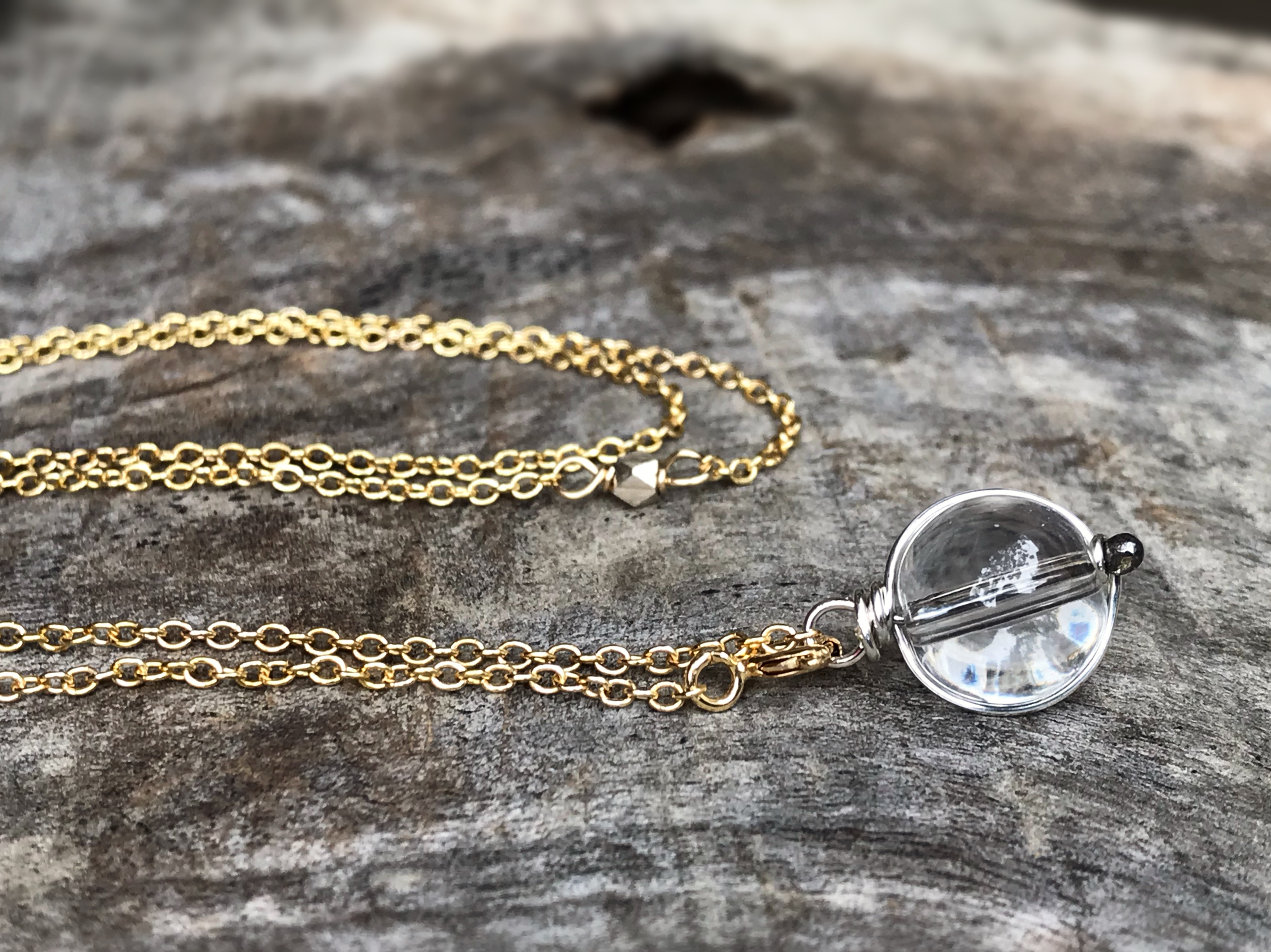 Orb Lariat Necklace / Solid Sterling Silver / Fine Silver / 14k Yellow Gold Filled / Genuine Quartz / Pools Of Light - Image 2