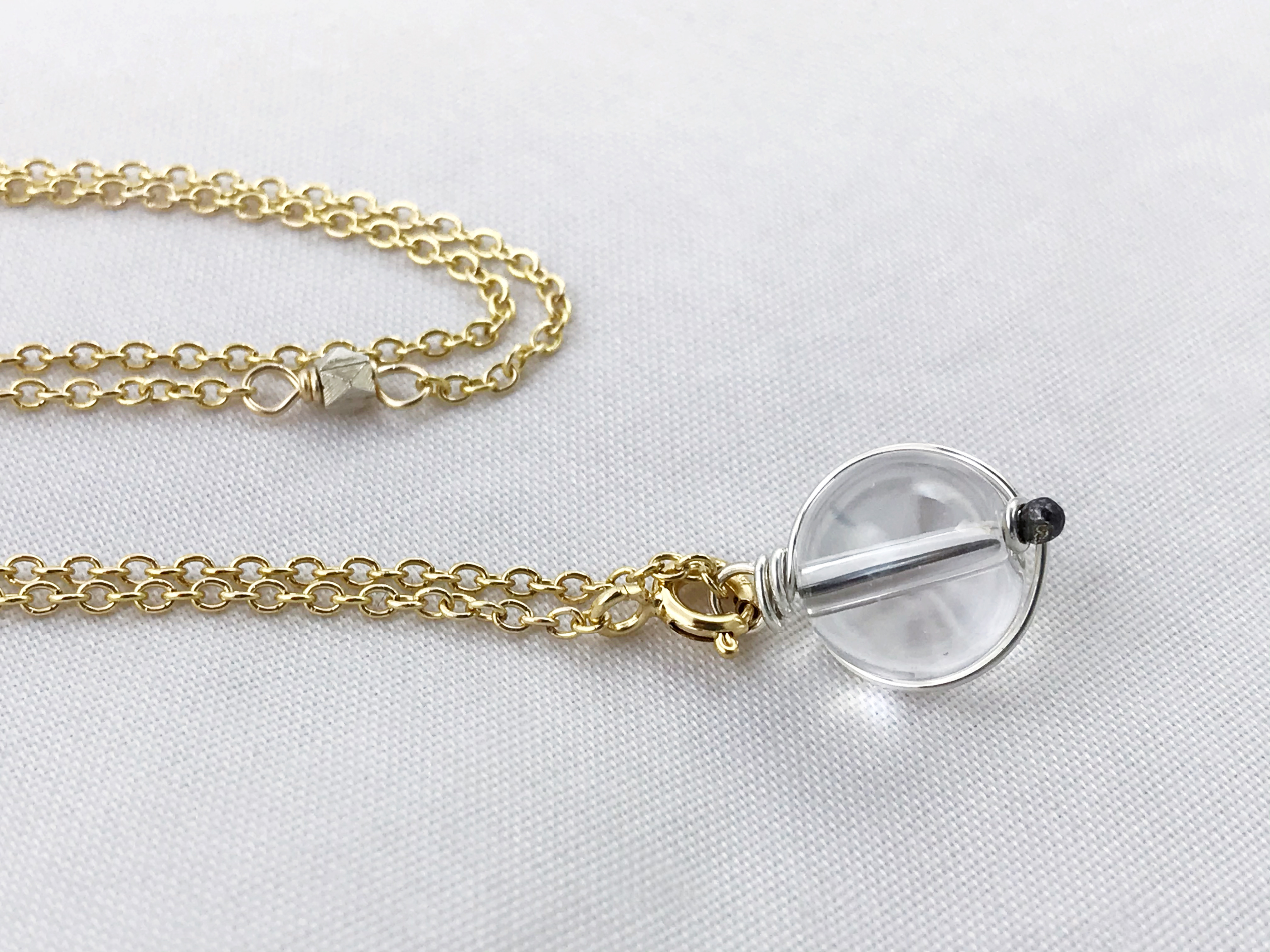 Orb Lariat Necklace / Solid Sterling Silver / Fine Silver / 14k Yellow Gold Filled / Genuine Quartz / Pools Of Light - Image 6