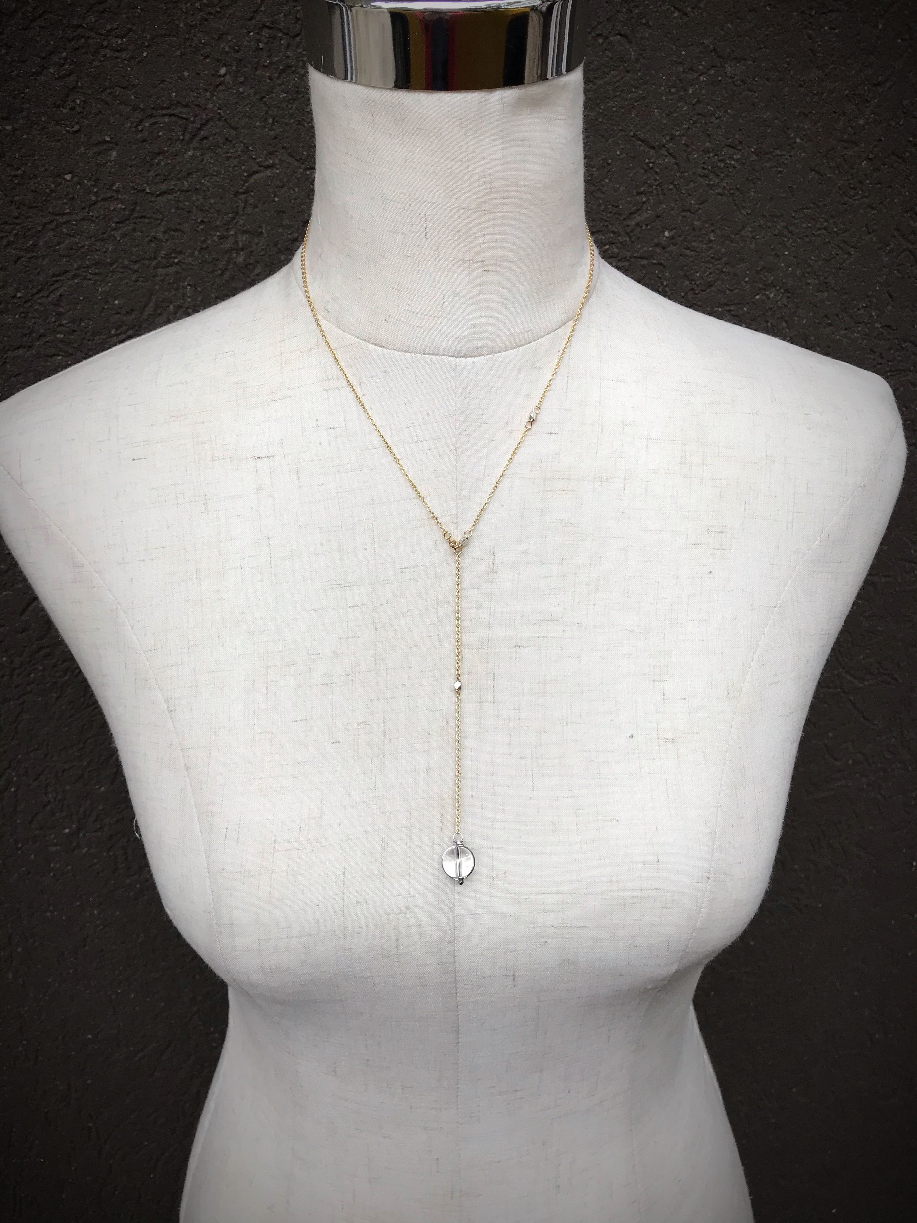 Orb Lariat Necklace / Solid Sterling Silver / Fine Silver / 14k Yellow Gold Filled / Genuine Quartz / Pools Of Light - Image 9
