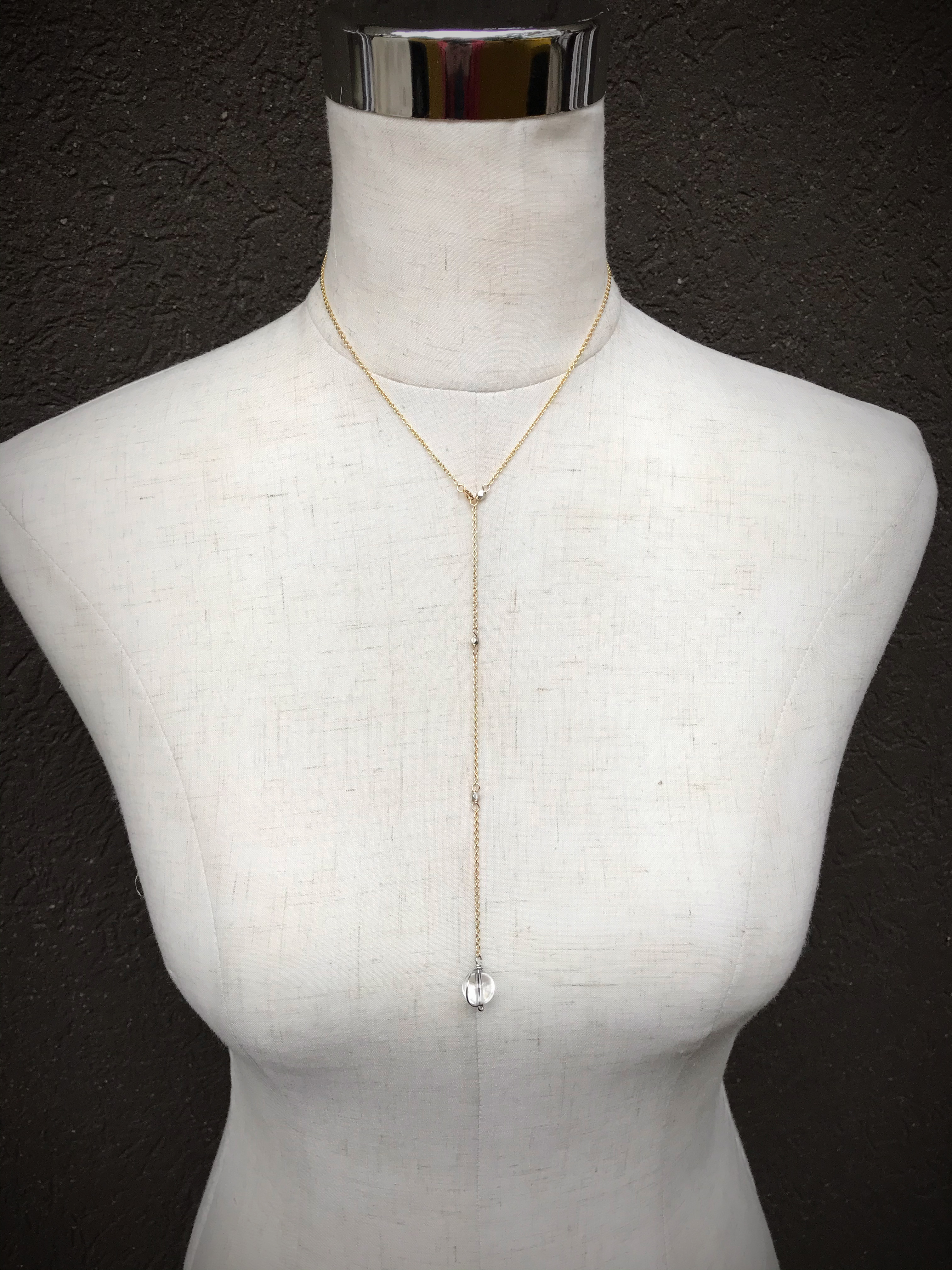 Orb Lariat Necklace / Solid Sterling Silver / Fine Silver / 14k Yellow Gold Filled / Genuine Quartz / Pools Of Light - Image 10