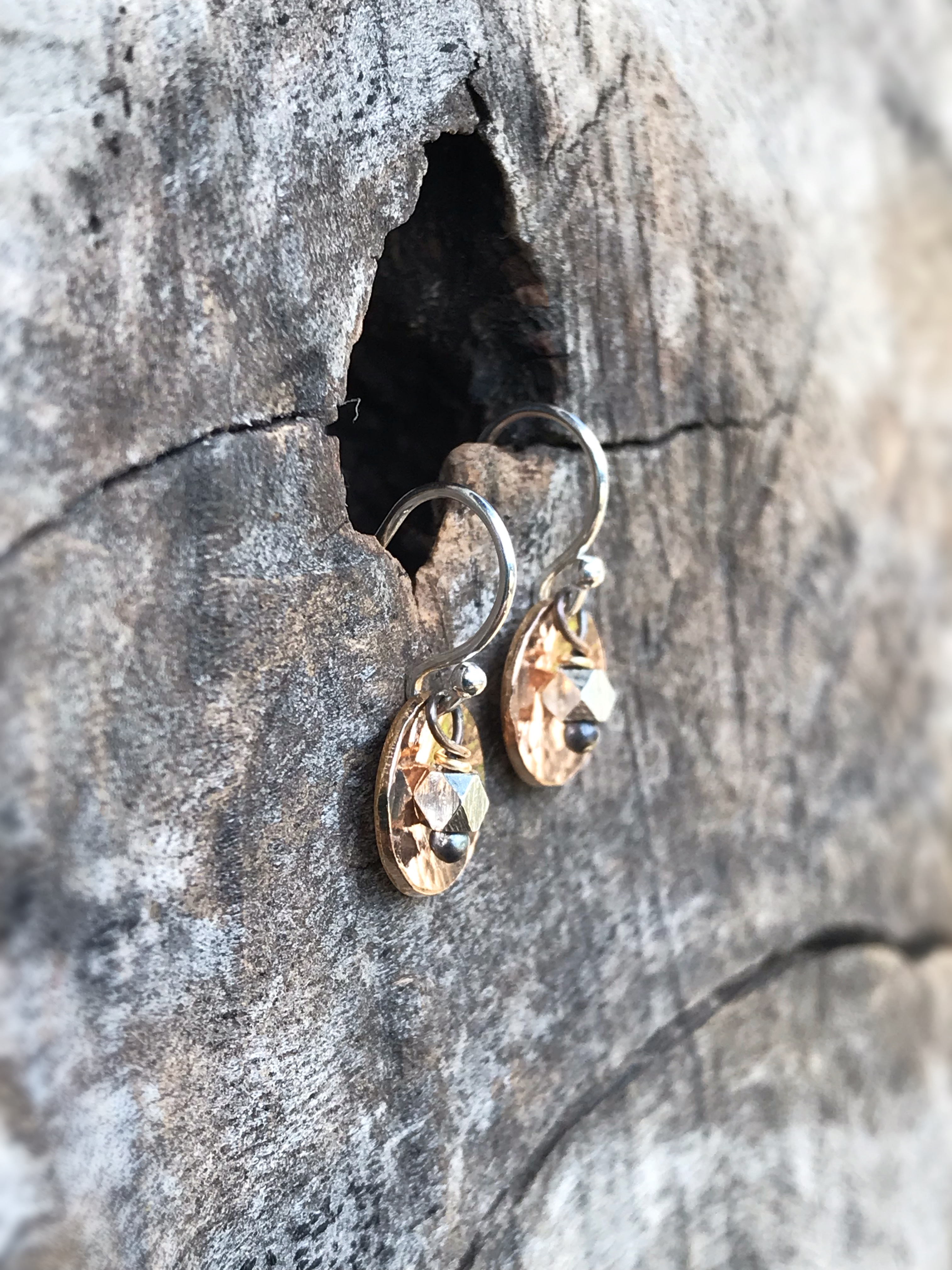 Small Hammered Rose Gold Concave Disk Earrings / Sterling Silver / Fine Silver / 14k Rose Gold Filled / Mini Gong Earrings - Image 5