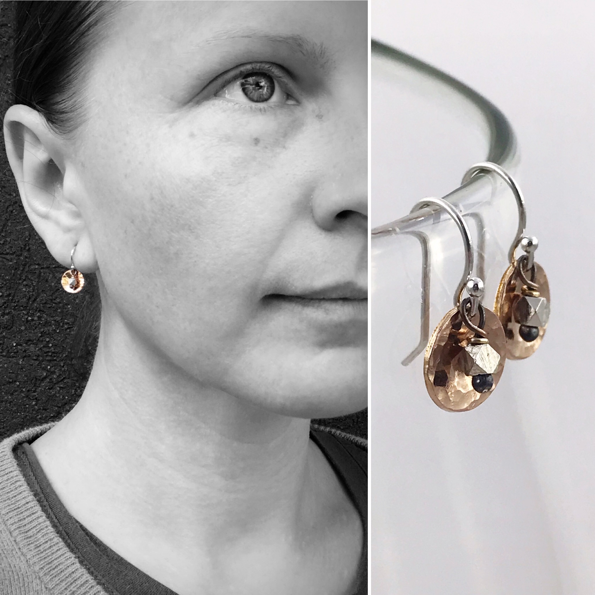 Small Hammered Rose Gold Concave Disk Earrings / Sterling Silver / Fine Silver / 14k Rose Gold Filled / Mini Gong Earrings