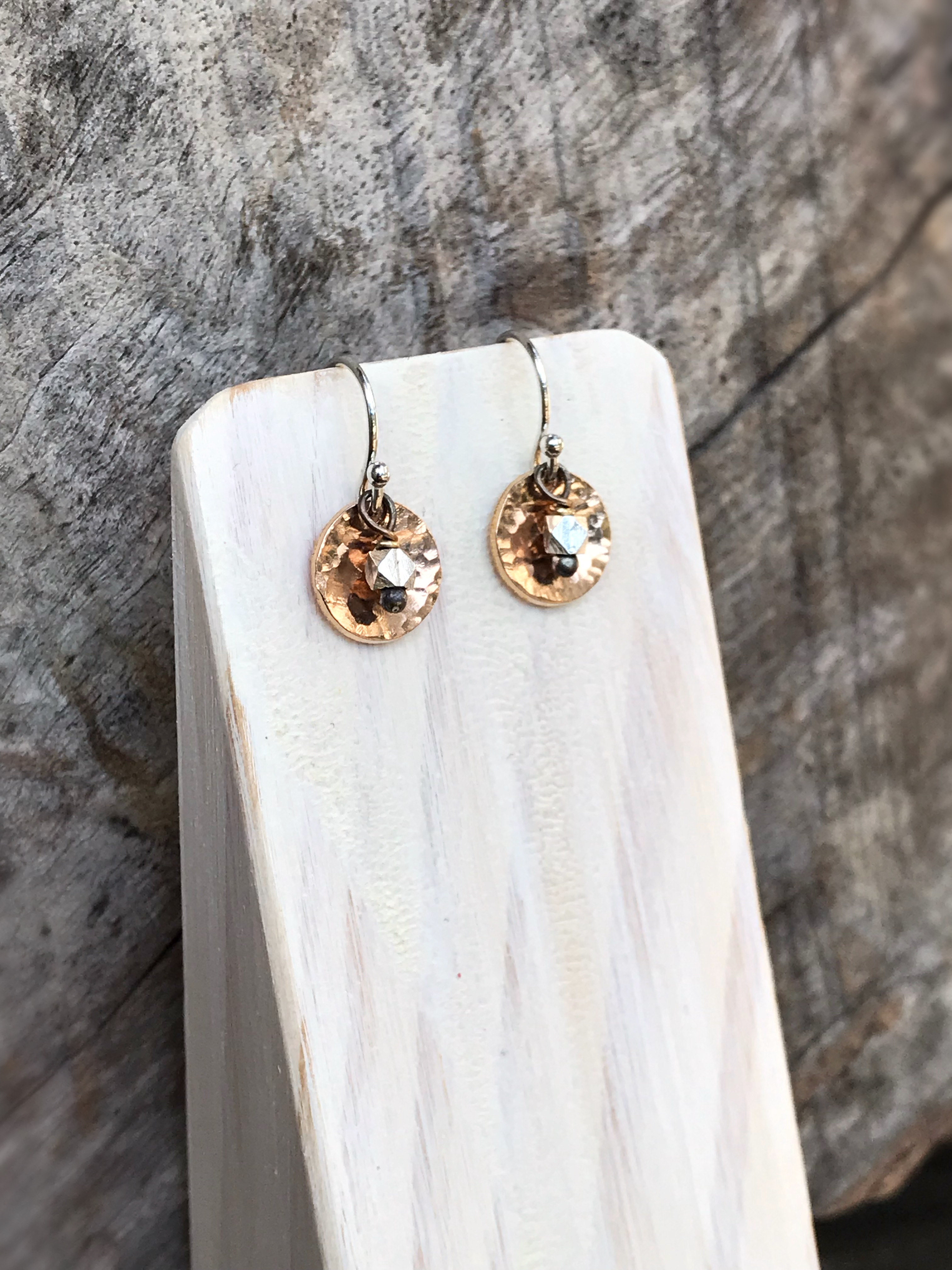 Small Hammered Rose Gold Concave Disk Earrings / Sterling Silver / Fine Silver / 14k Rose Gold Filled / Mini Gong Earrings - Image 4