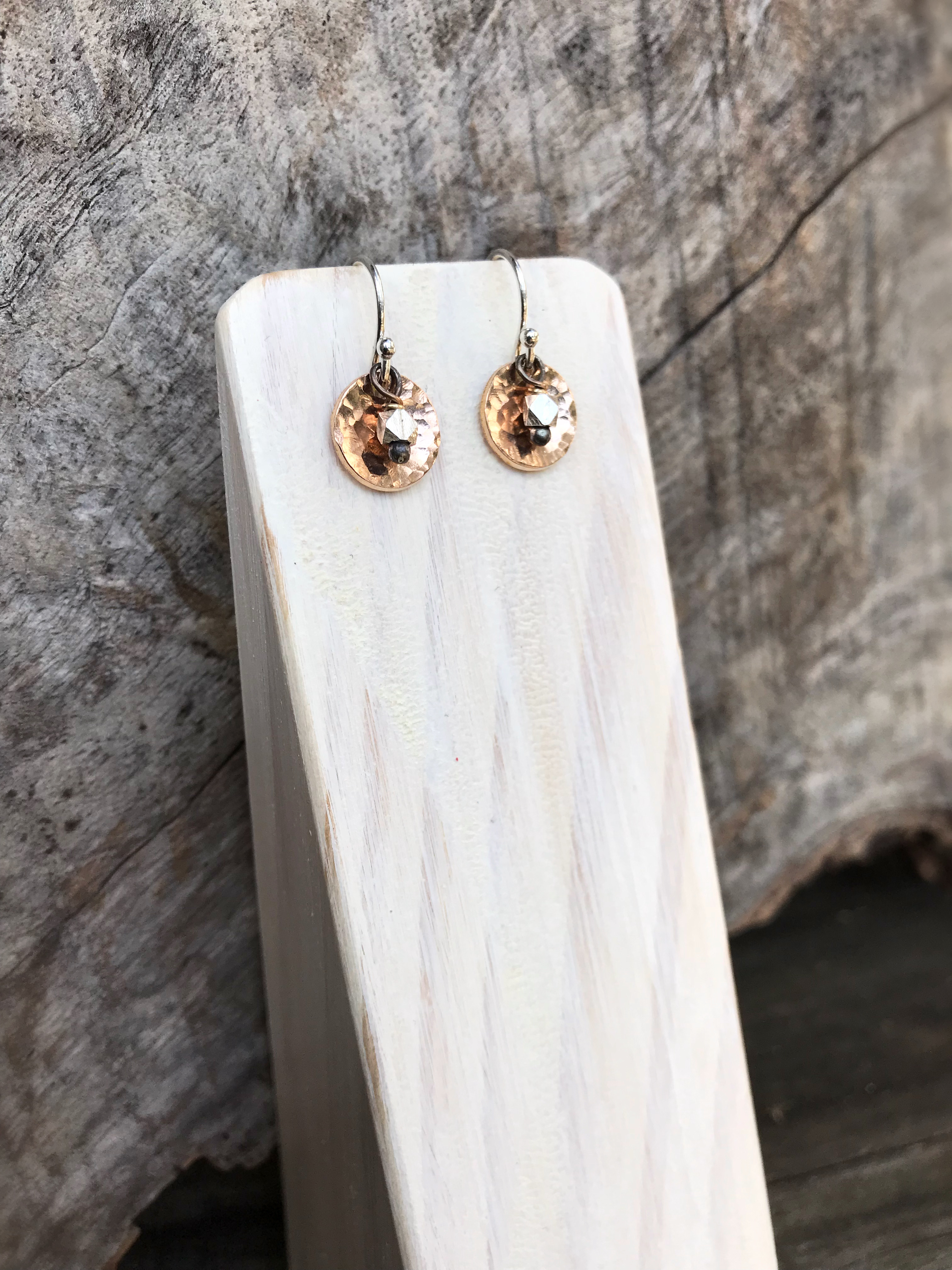 Small Hammered Rose Gold Concave Disk Earrings / Sterling Silver / Fine Silver / 14k Rose Gold Filled / Mini Gong Earrings - Image 3