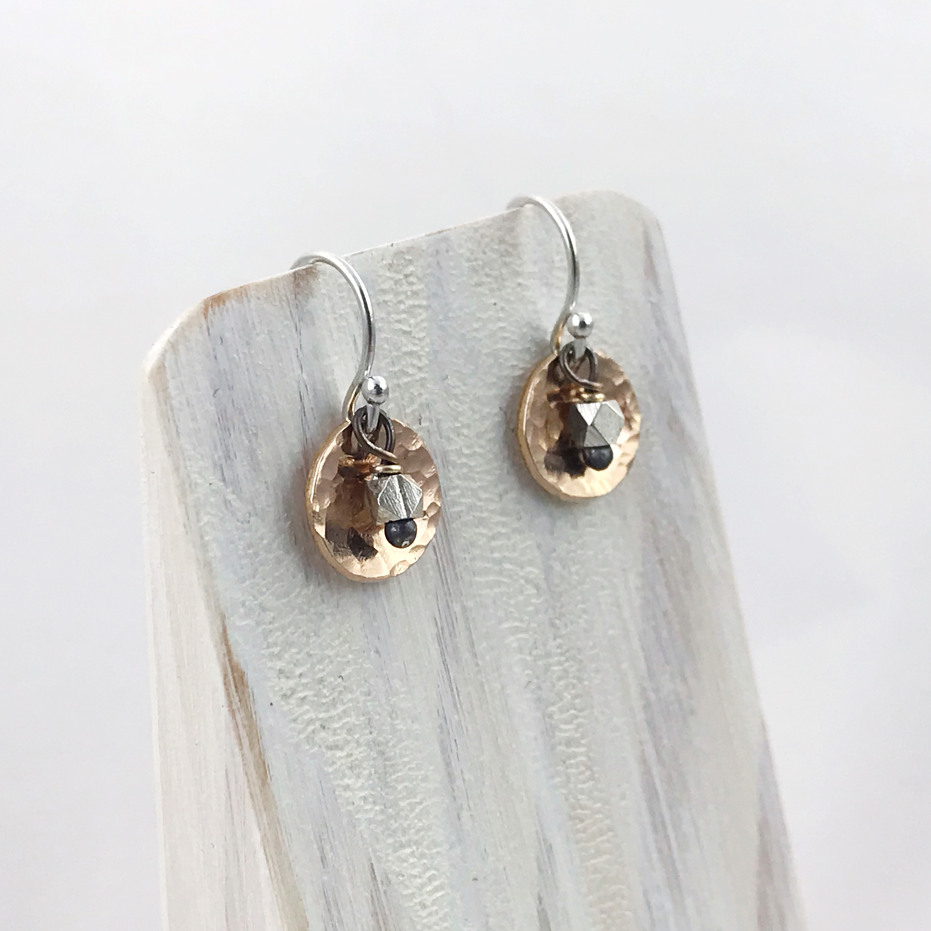 Small Hammered Rose Gold Concave Disk Earrings / Sterling Silver / Fine Silver / 14k Rose Gold Filled / Mini Gong Earrings - Image 7