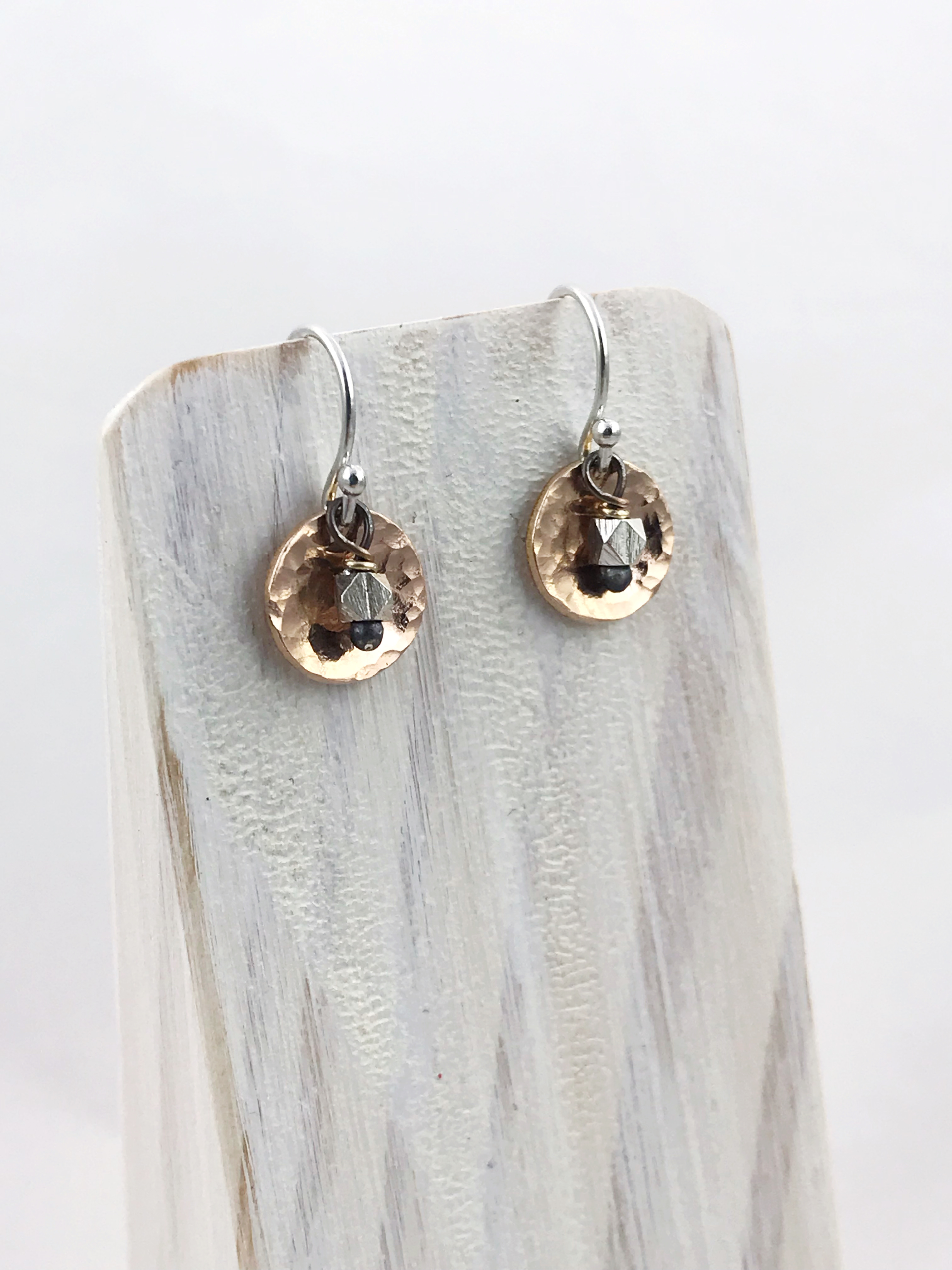 Small Hammered Rose Gold Concave Disk Earrings / Sterling Silver / Fine Silver / 14k Rose Gold Filled / Mini Gong Earrings - Image 6