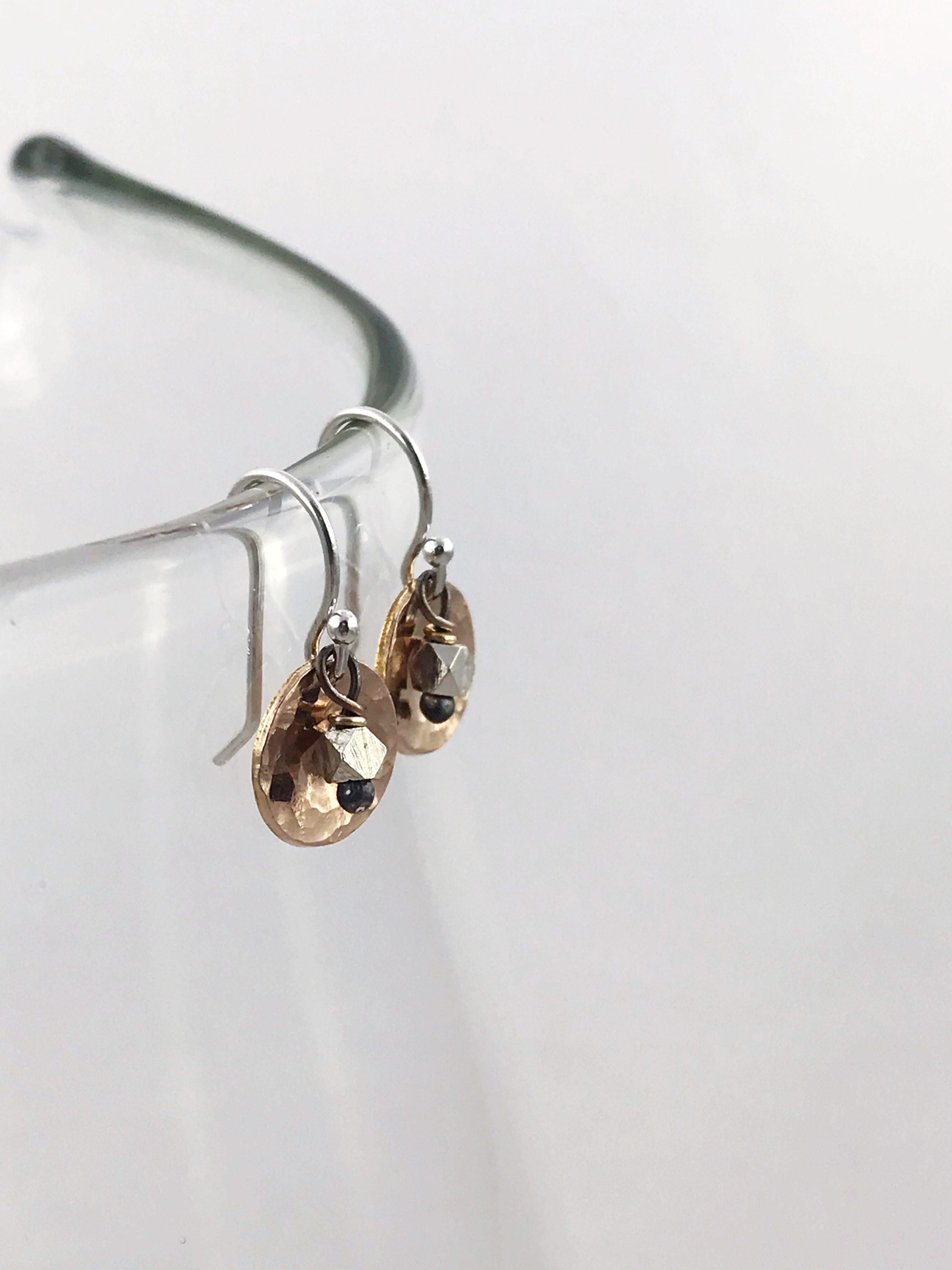 Small Hammered Rose Gold Concave Disk Earrings / Sterling Silver / Fine Silver / 14k Rose Gold Filled / Mini Gong Earrings - Image 2