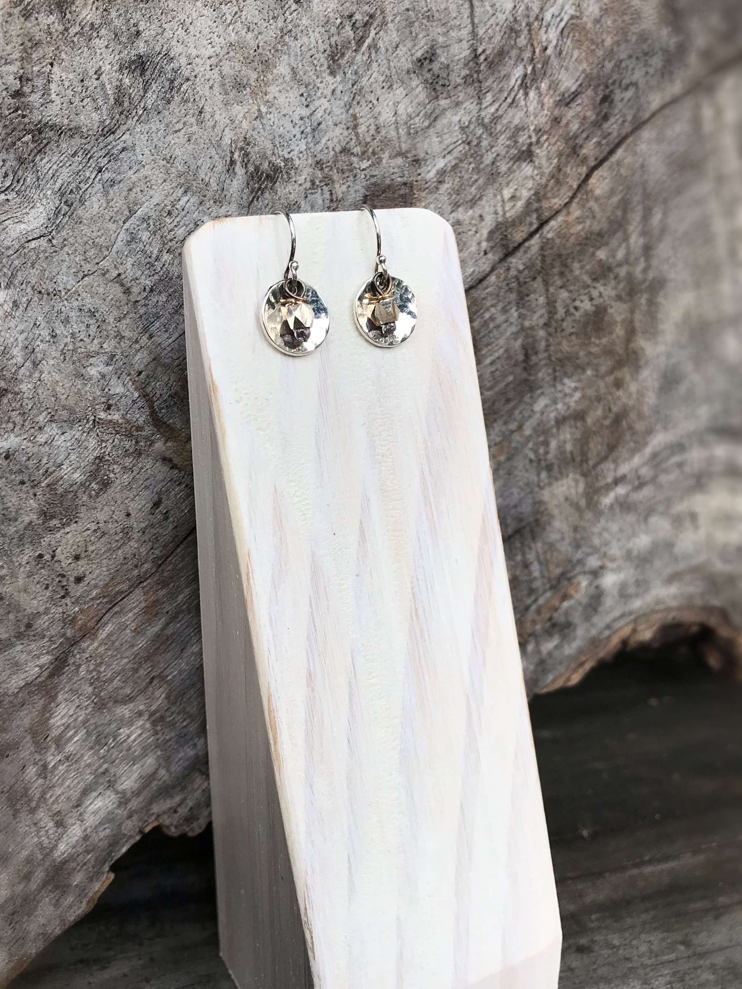 Small Hammered Silver Concave Disk Earrings / Sterling Silver / Fine Silver / Mini Gong Earrings - Image 4