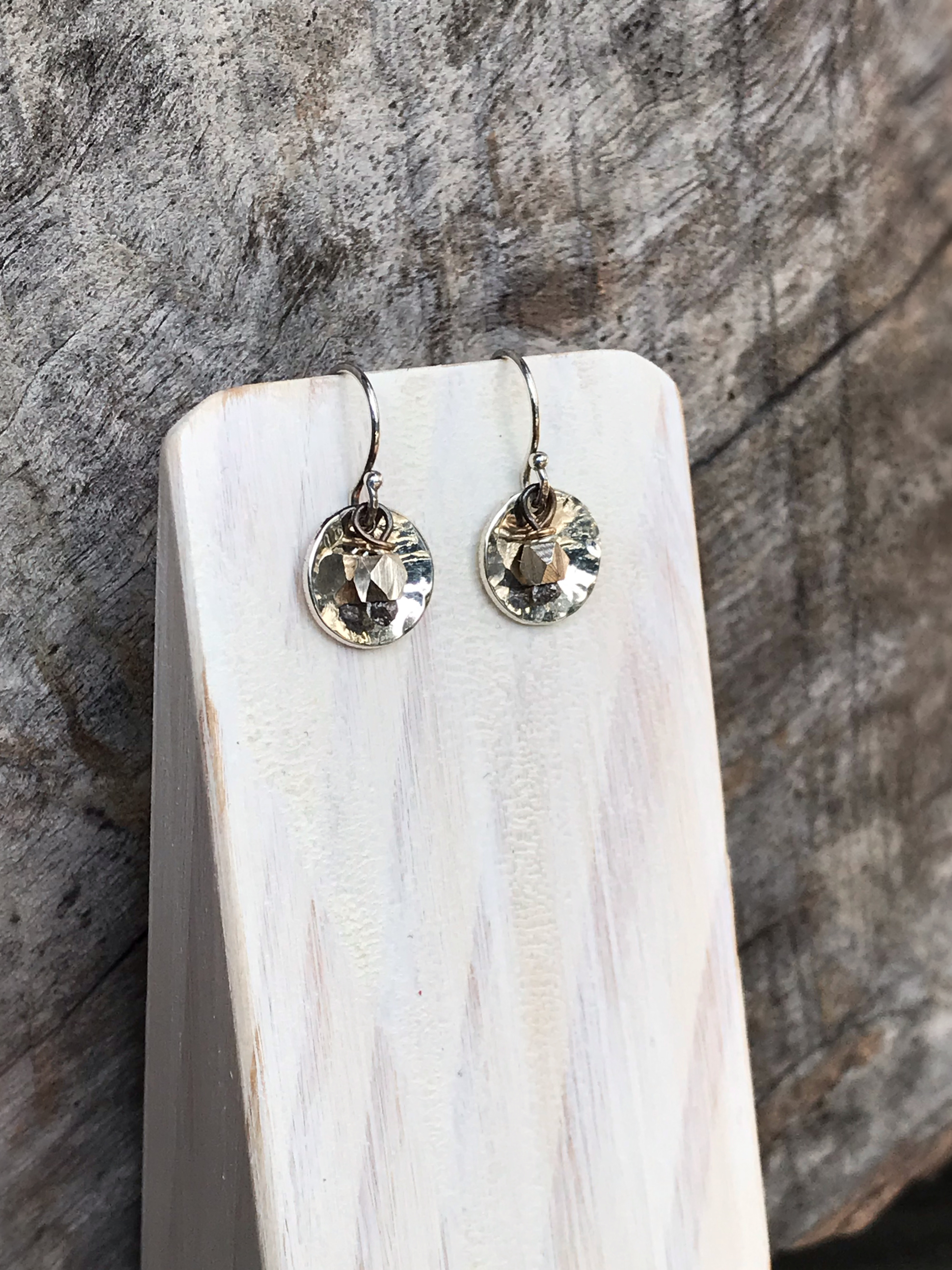 Small Hammered Silver Concave Disk Earrings / Sterling Silver / Fine Silver / Mini Gong Earrings - Image 5