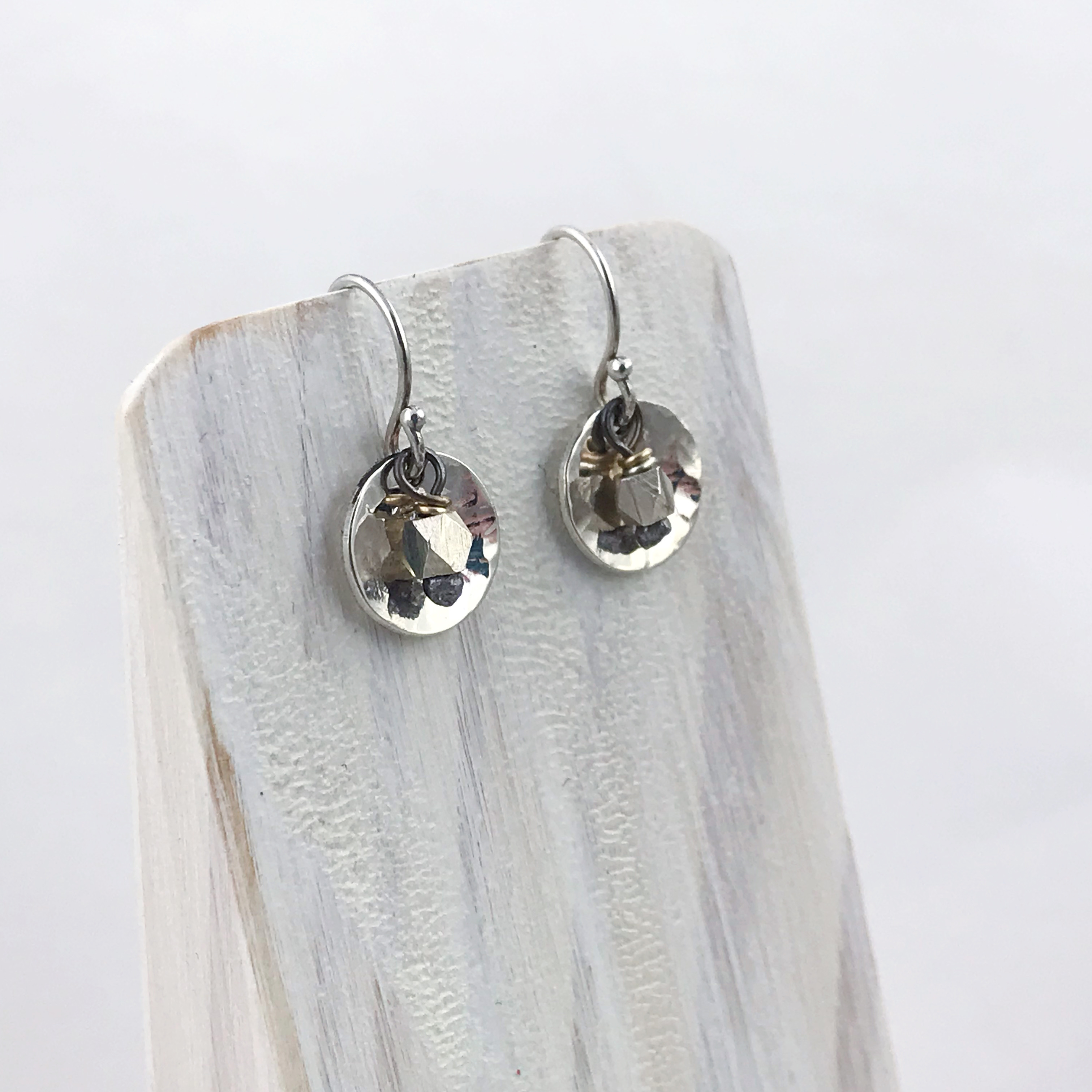 Small Hammered Silver Concave Disk Earrings / Sterling Silver / Fine Silver / Mini Gong Earrings - Image 8