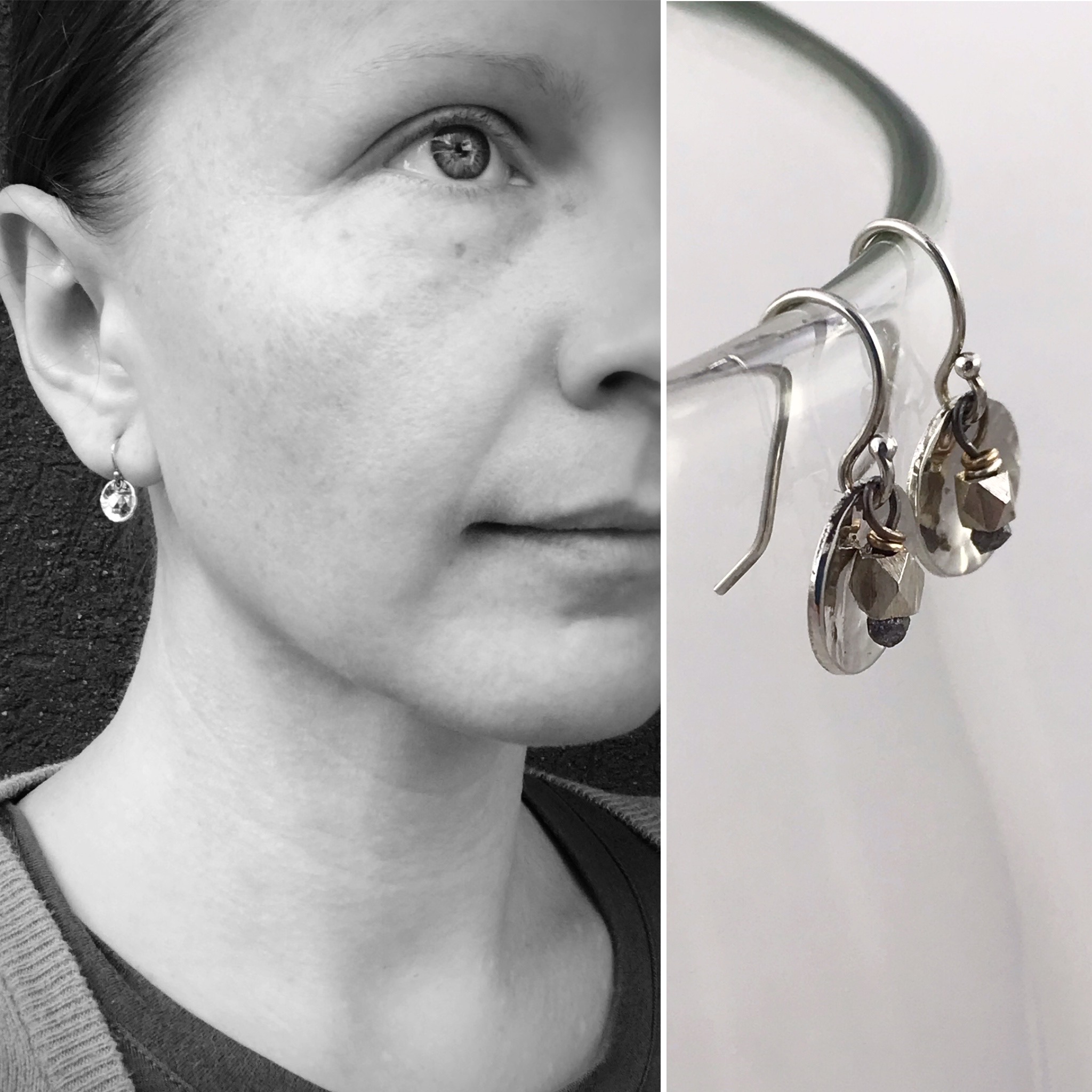 Small Hammered Silver Concave Disk Earrings / Sterling Silver / Fine Silver / Mini Gong Earrings