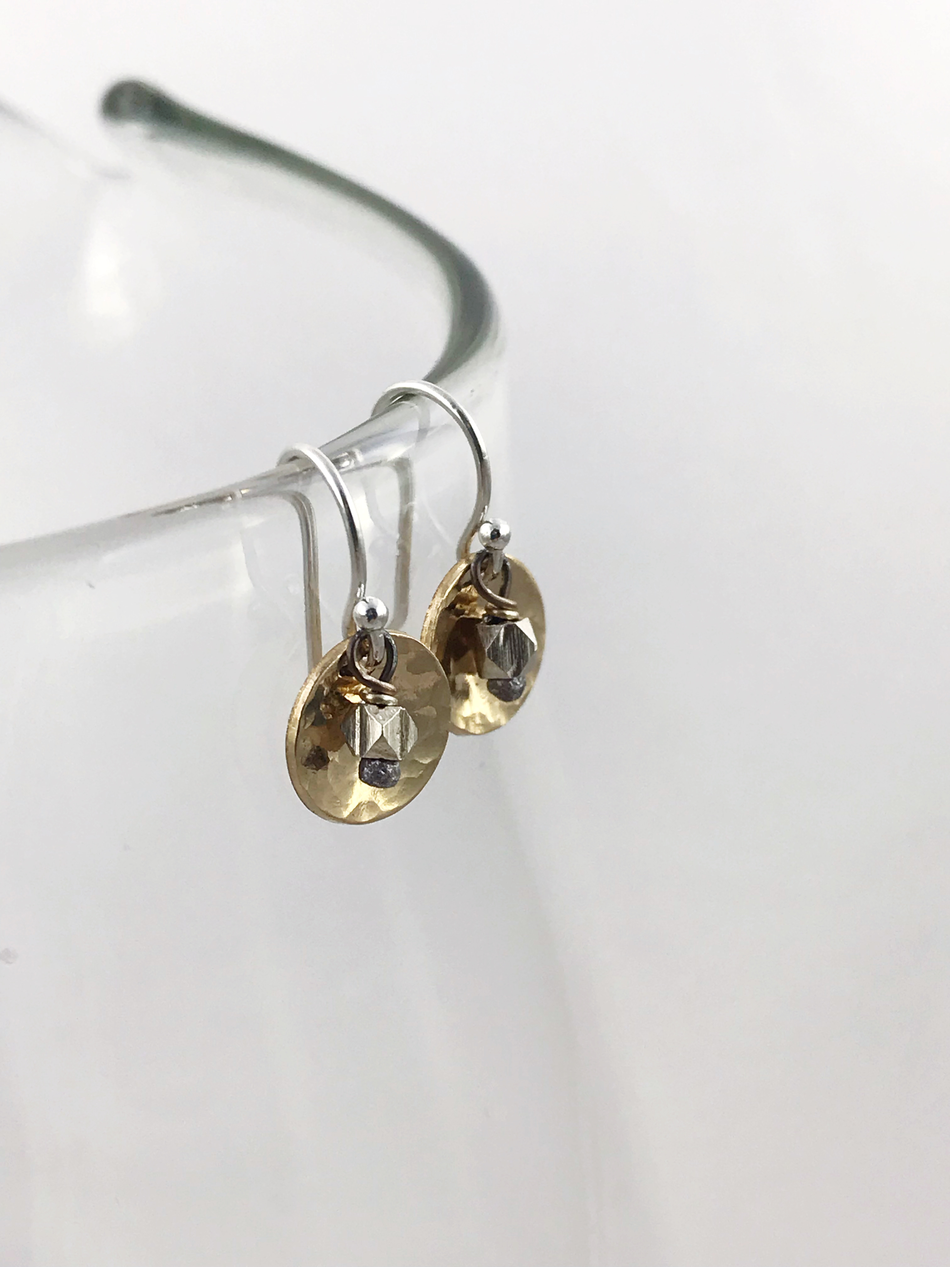 Small Hammered Gold Concave Disk Earrings / Sterling Silver / Fine Silver / 14k Yellow Gold Filled / Mini Gong Earrings - Image 2