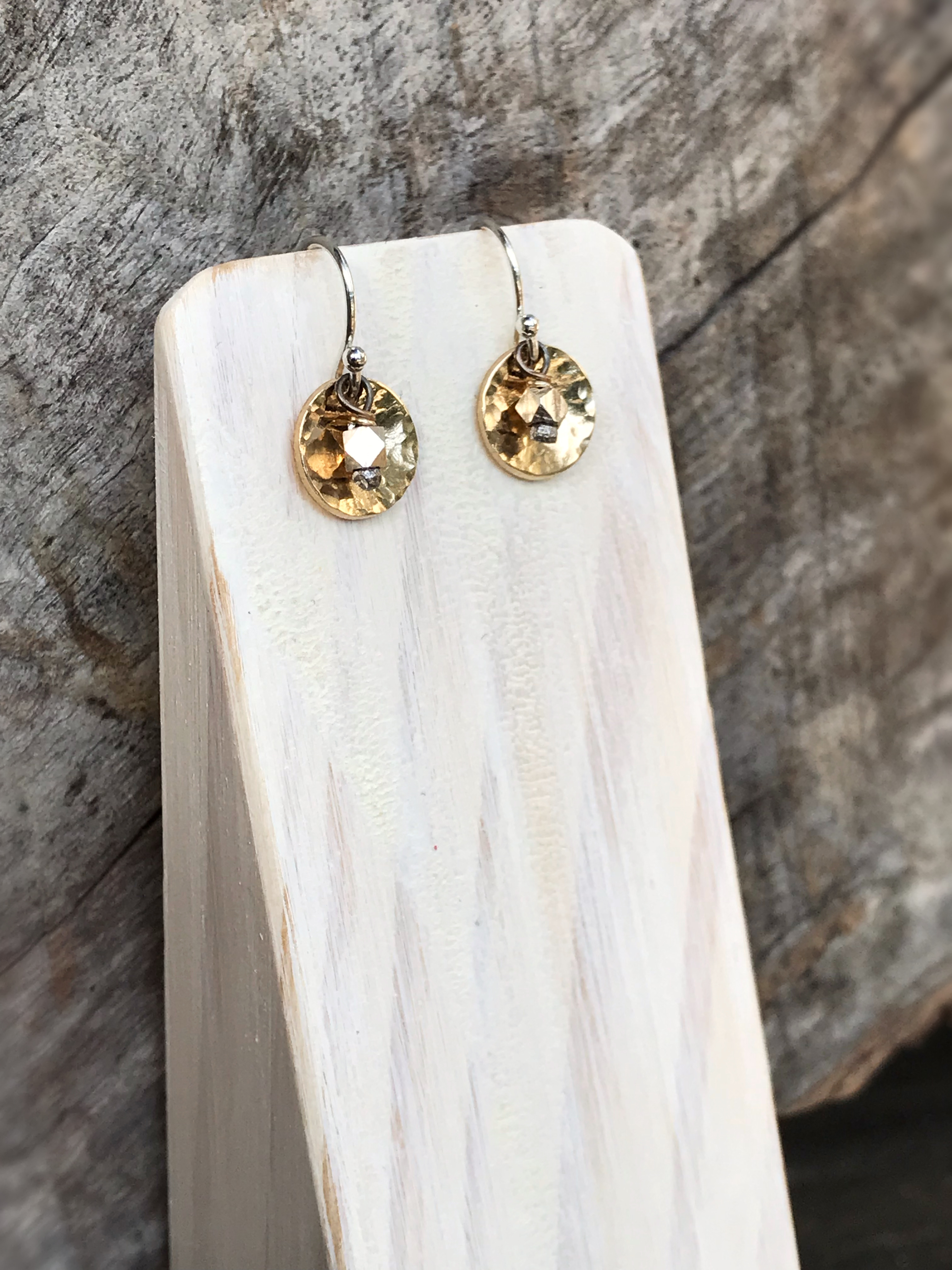 Small Hammered Gold Concave Disk Earrings / Sterling Silver / Fine Silver / 14k Yellow Gold Filled / Mini Gong Earrings - Image 4