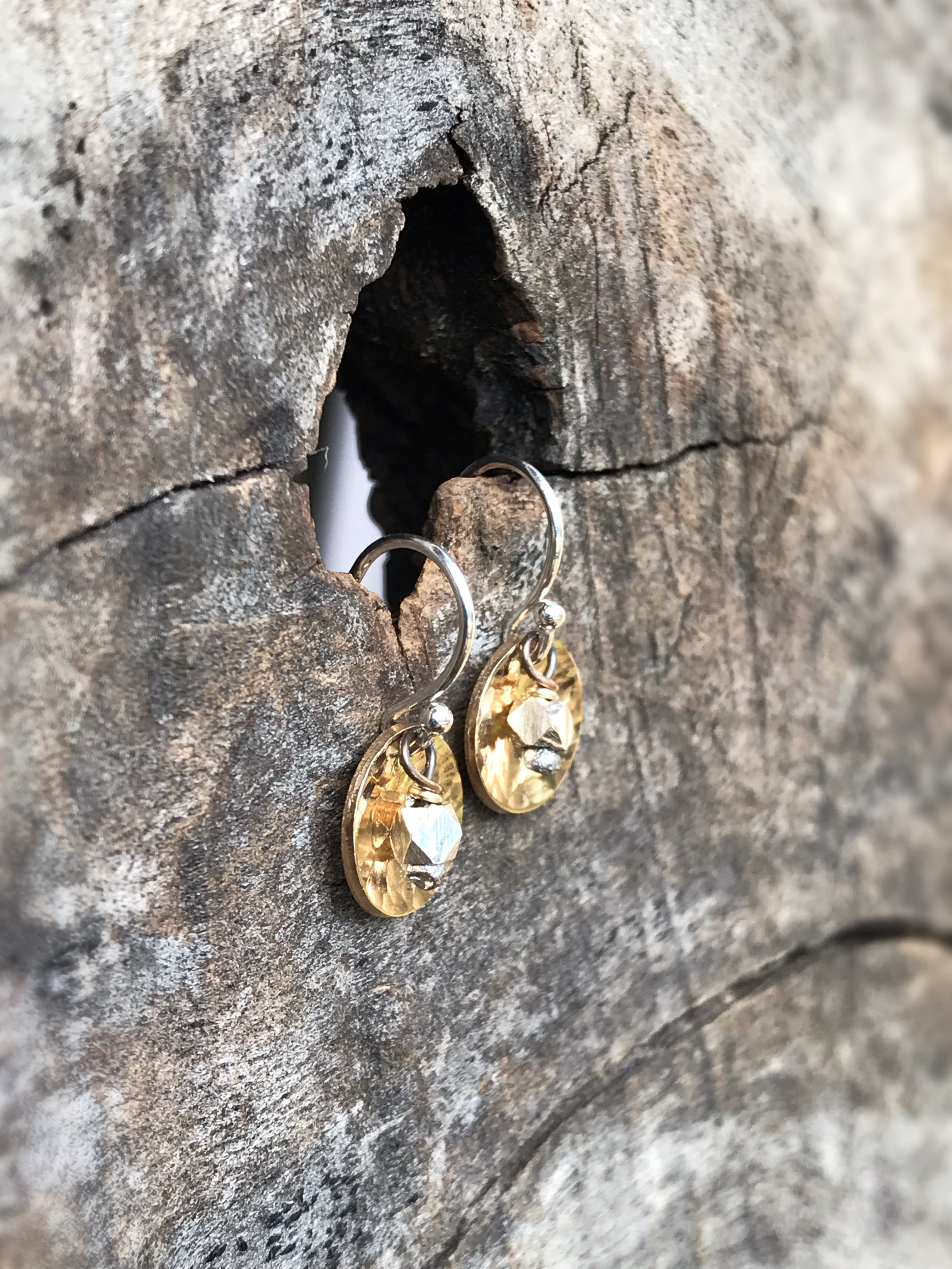 Small Hammered Gold Concave Disk Earrings / Sterling Silver / Fine Silver / 14k Yellow Gold Filled / Mini Gong Earrings - Image 5