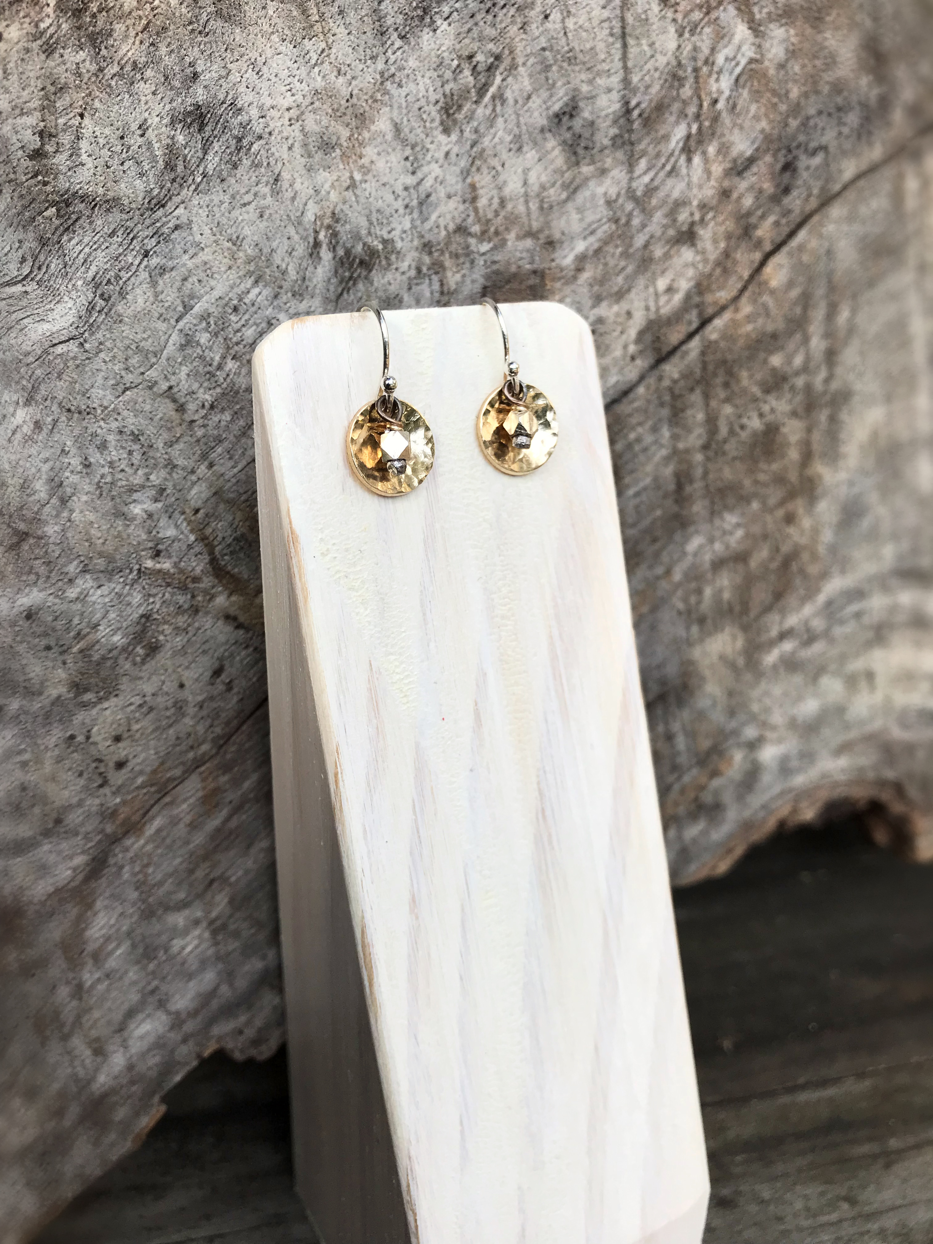 Small Hammered Gold Concave Disk Earrings / Sterling Silver / Fine Silver / 14k Yellow Gold Filled / Mini Gong Earrings - Image 3