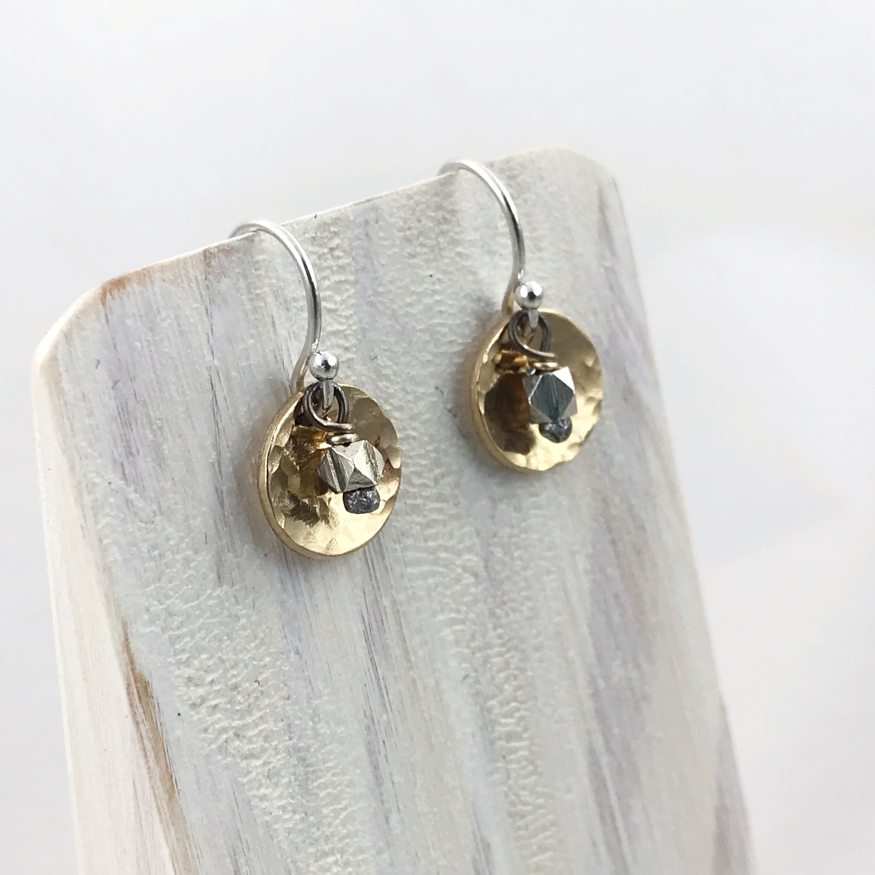 Small Hammered Gold Concave Disk Earrings / Sterling Silver / Fine Silver / 14k Yellow Gold Filled / Mini Gong Earrings - Image 7