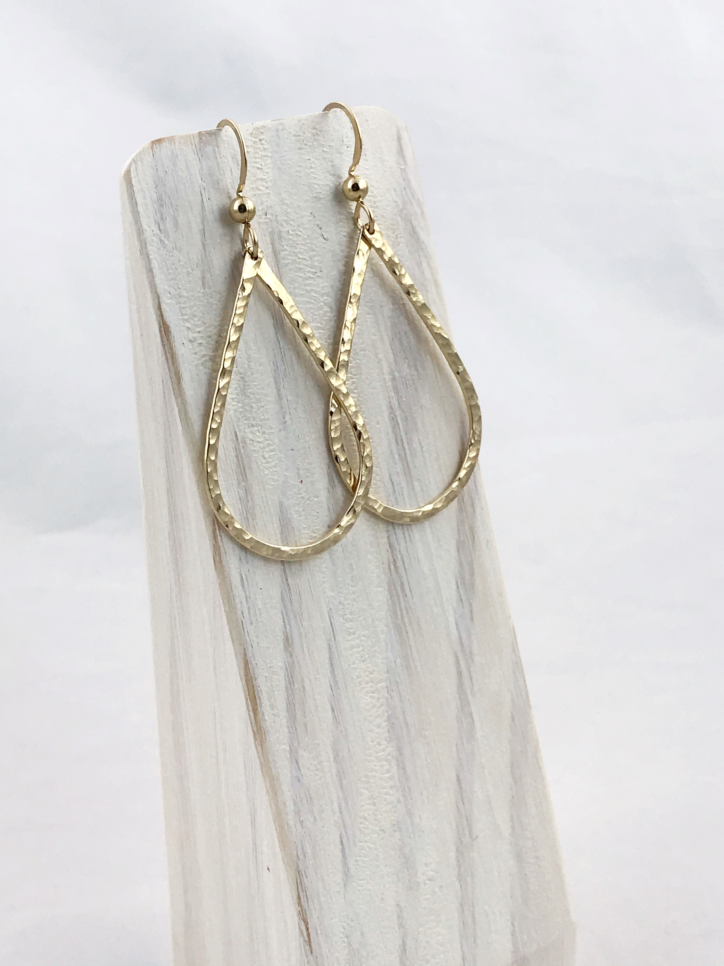 Teardrop Earrings / 14k Yellow Gold Filled / Hammer Forged / Hammer Textured - Image 7