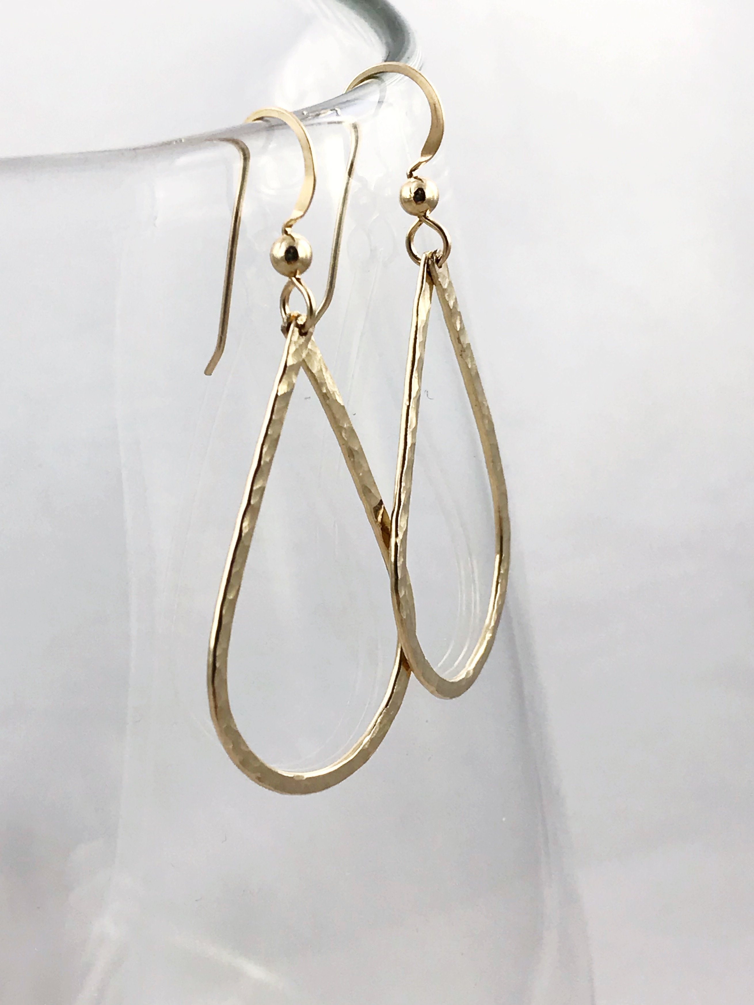 Teardrop Earrings / 14k Yellow Gold Filled / Hammer Forged / Hammer Textured - Image 2