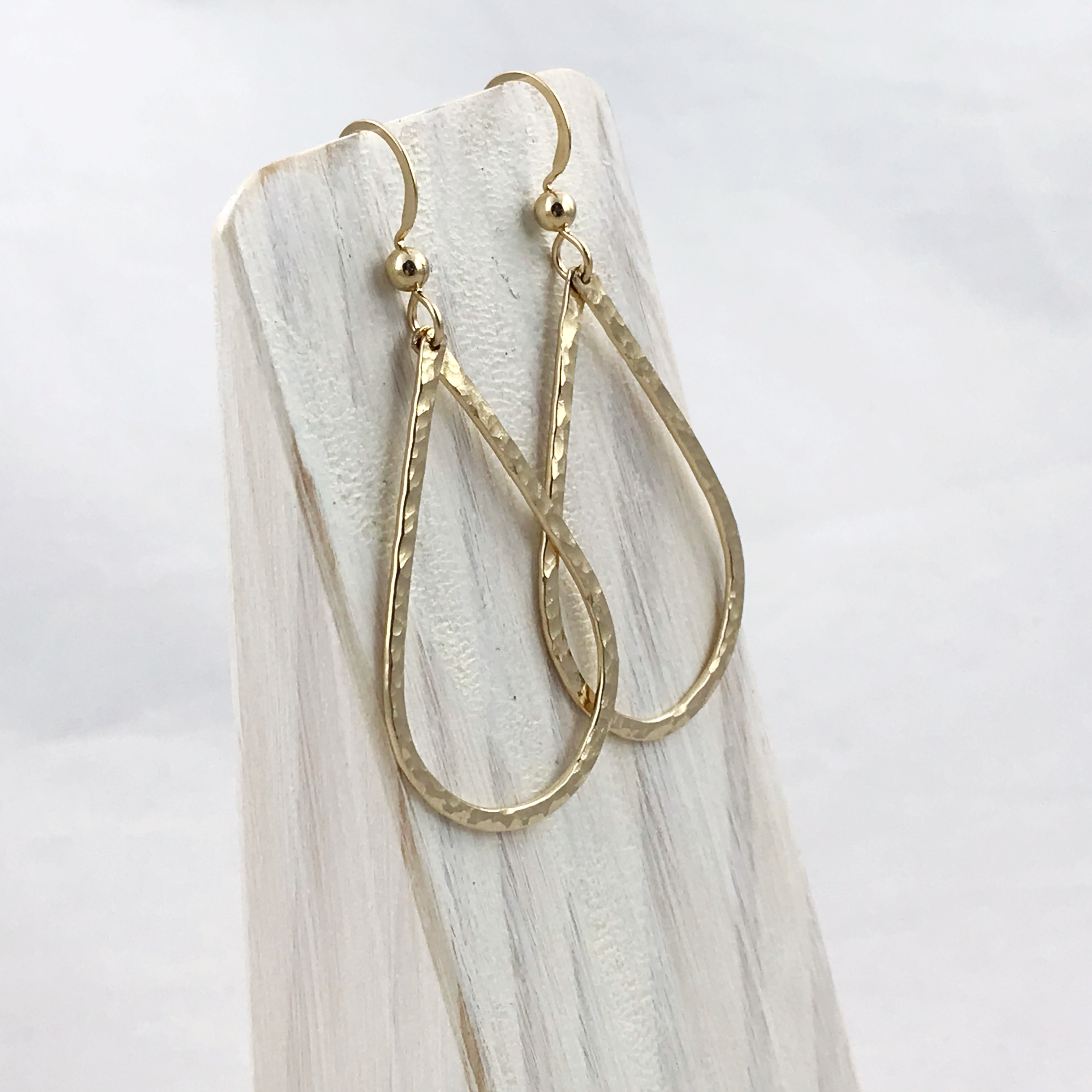 Teardrop Earrings / 14k Yellow Gold Filled / Hammer Forged / Hammer Textured - Image 8