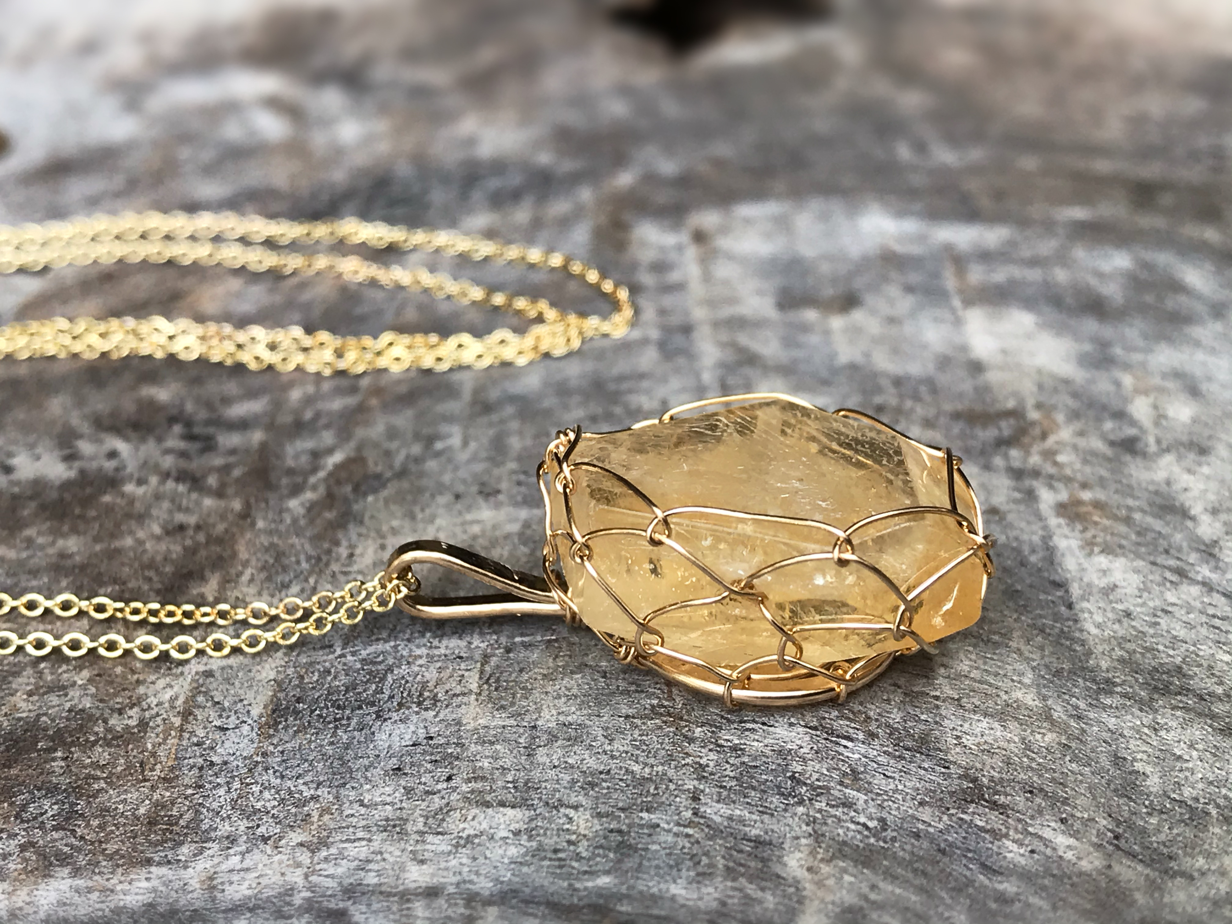 Golden Citrine Nugget Necklace – 14k Yellow Gold Filled – Fancy Cut Faceted Citrine