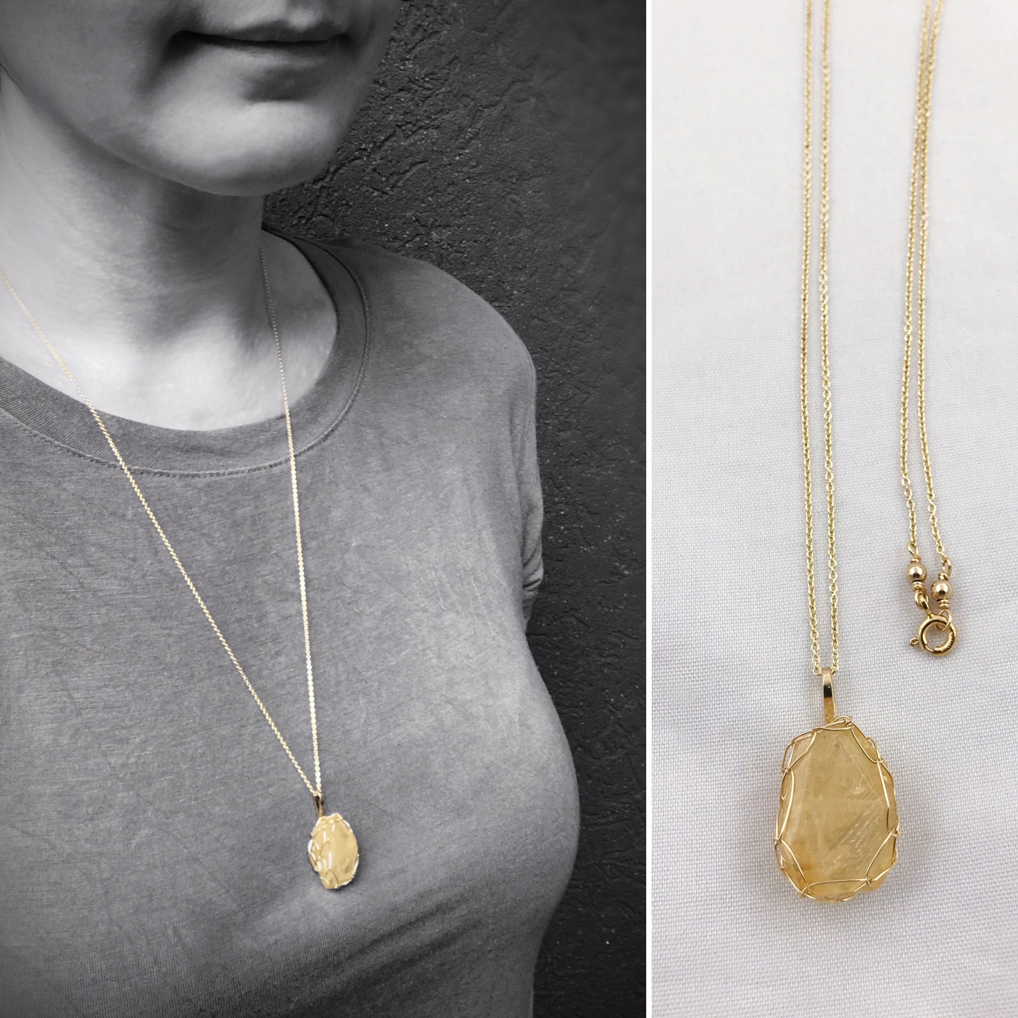 Golden Citrine Nugget Necklace - 14k Yellow Gold Filled - Fancy Cut Faceted Citrine - Image 3