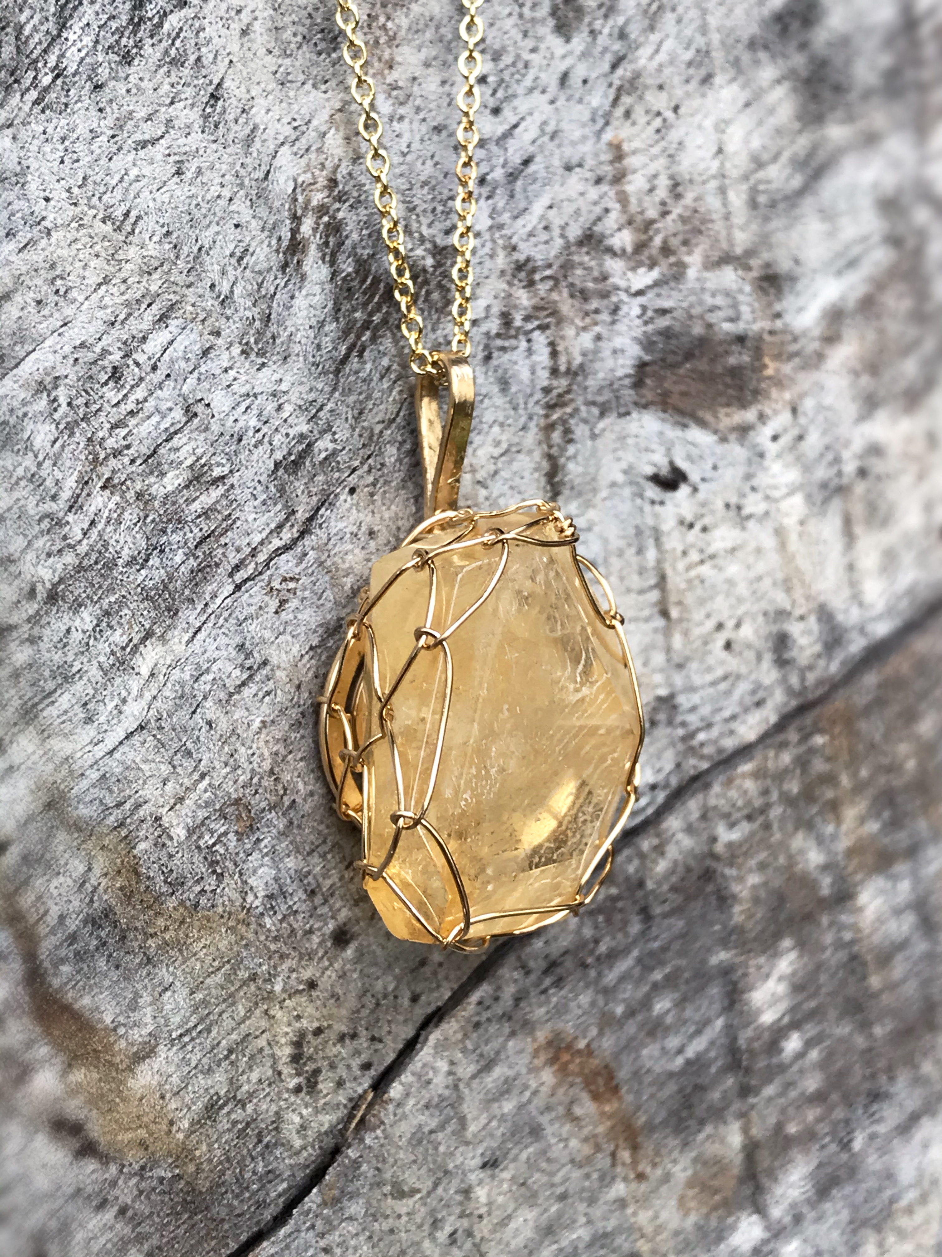 Golden Citrine Nugget Necklace - 14k Yellow Gold Filled - Fancy Cut Faceted Citrine - Image 2