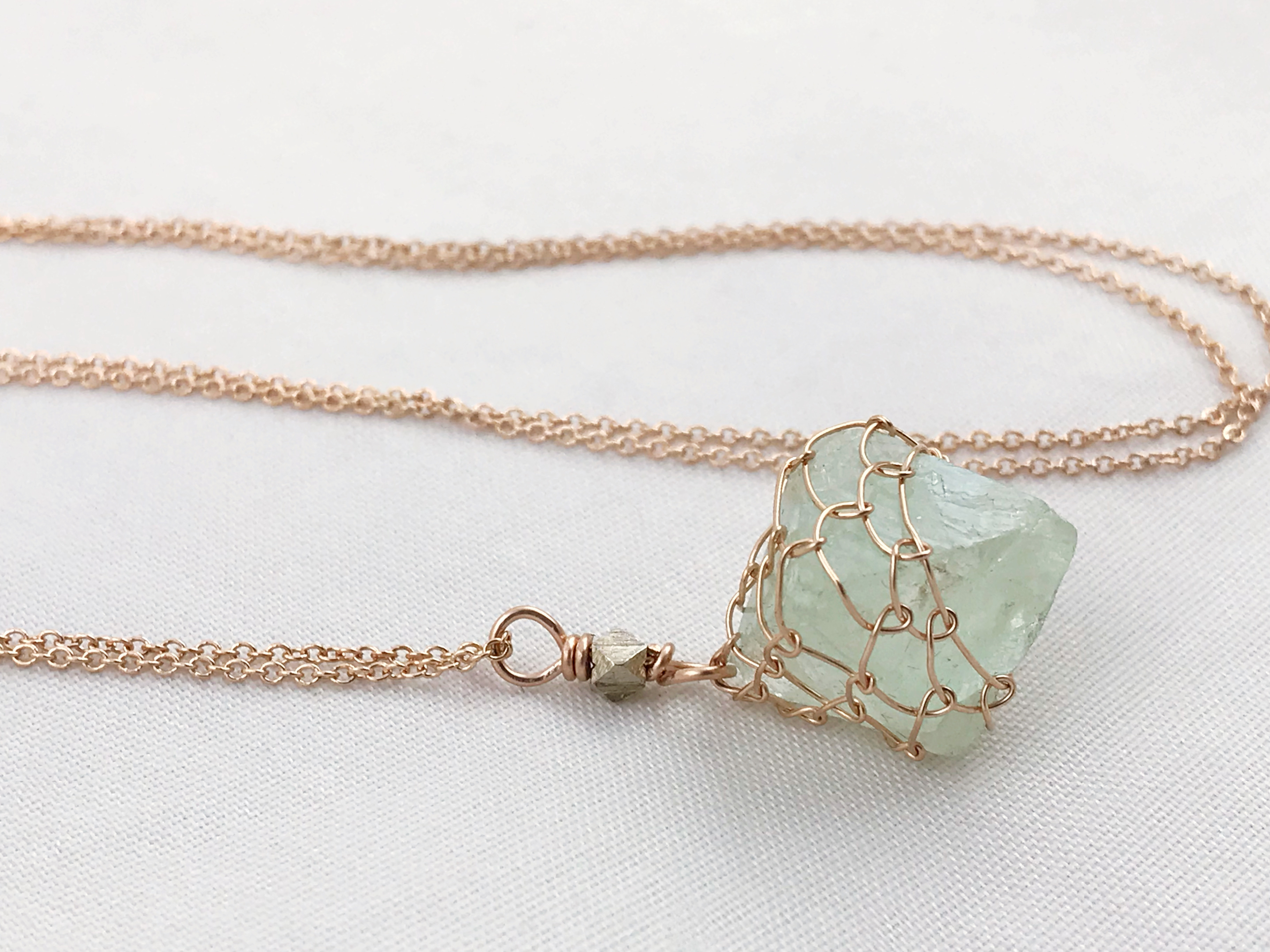 Green Fluorite Crystal Necklace - 14k Rose Gold Filled - Raw Fluorite Octahedron - Image 5