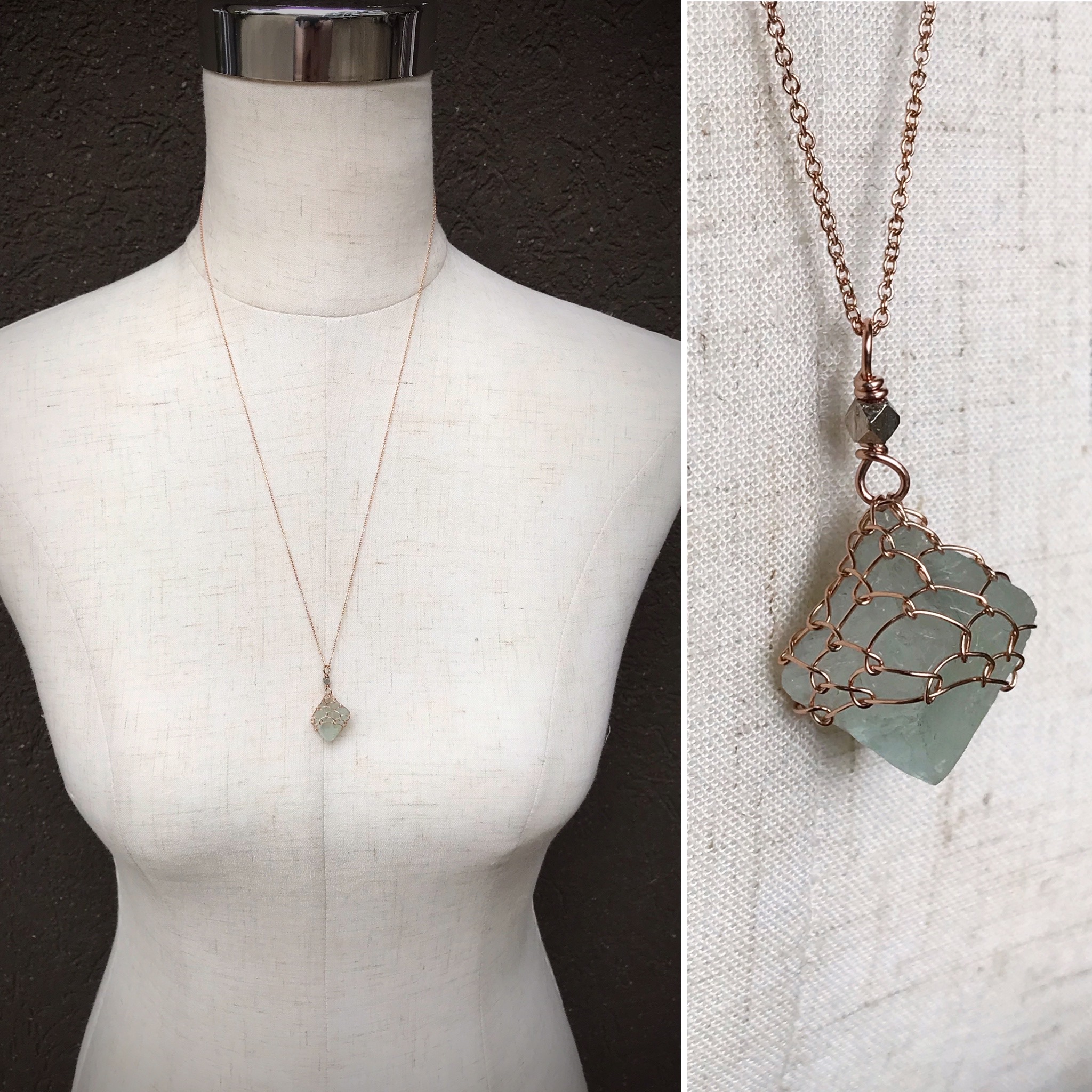 Green Fluorite Crystal Necklace - 14k Rose Gold Filled - Raw Fluorite Octahedron - Image 10